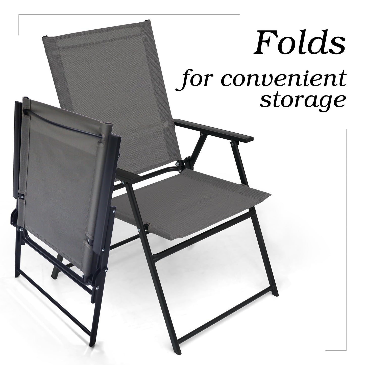Anmutig Patio Folding Chairs Set of 4, Outdoor Portable Dining Chair with Sling Back and Armrests for Lawn Camping Courtyard Balcony Garden Grey