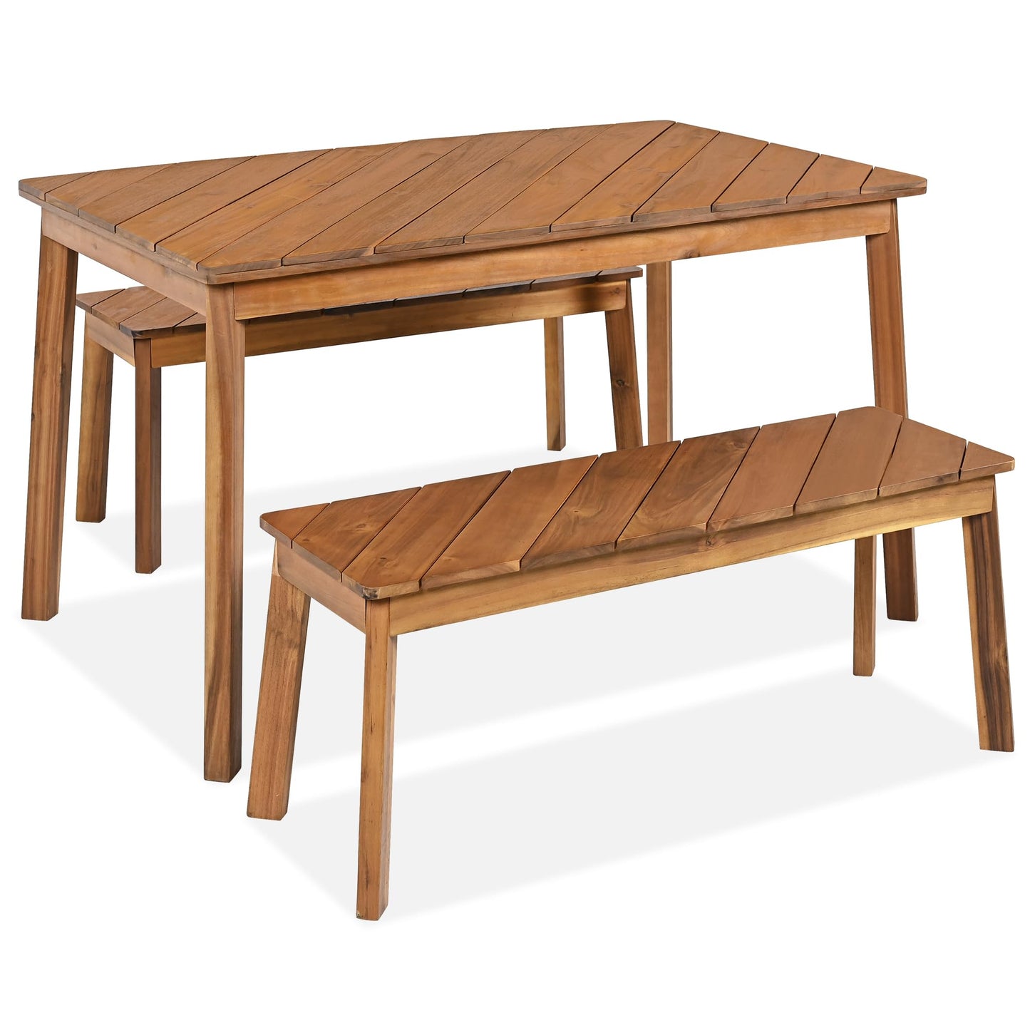 YOPTO 3 Pieces Outdoor Dining Table Set,Acacia Wood Table with 2 Bench, Outdoor & Indoor Furniture Set,Picnic Beer Table for Patio, Porch, Garden,Poolside,Natural