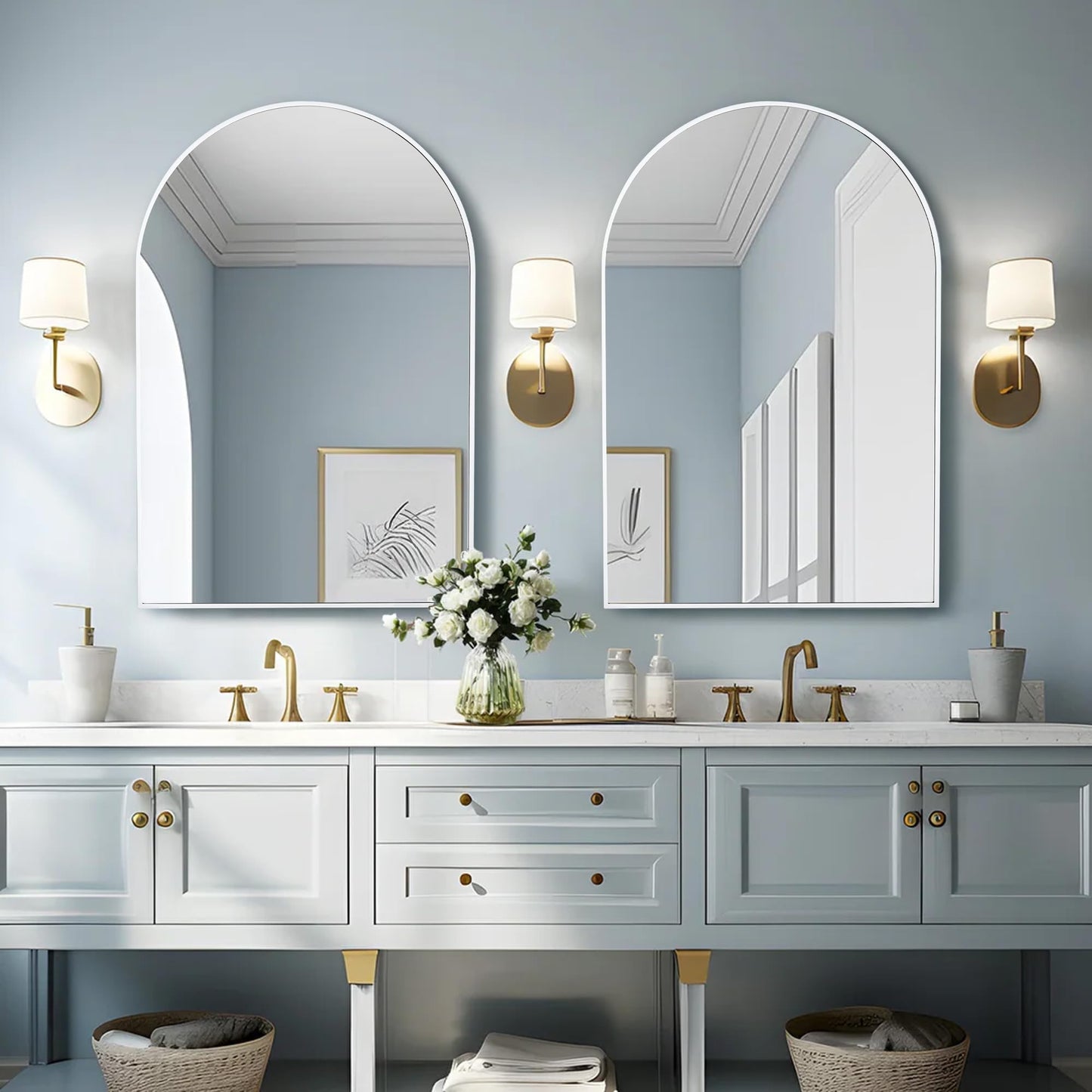 White Arched Bathroom Mirror 20x30 Inch, Wall Mounted Mirrors with Tempered Glass for Bathroom, Bedroom, Living Room or Entryway