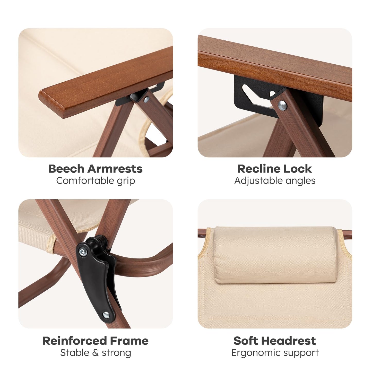LUCKPRO Folding Beach Camping Chair with Pillow for Adults - 3 Position Recliner Portable Camping Chairs Compact Fold Extra Wide Seat Outdoor Folding Chairs for Backyard, Patio Chairs & Travel