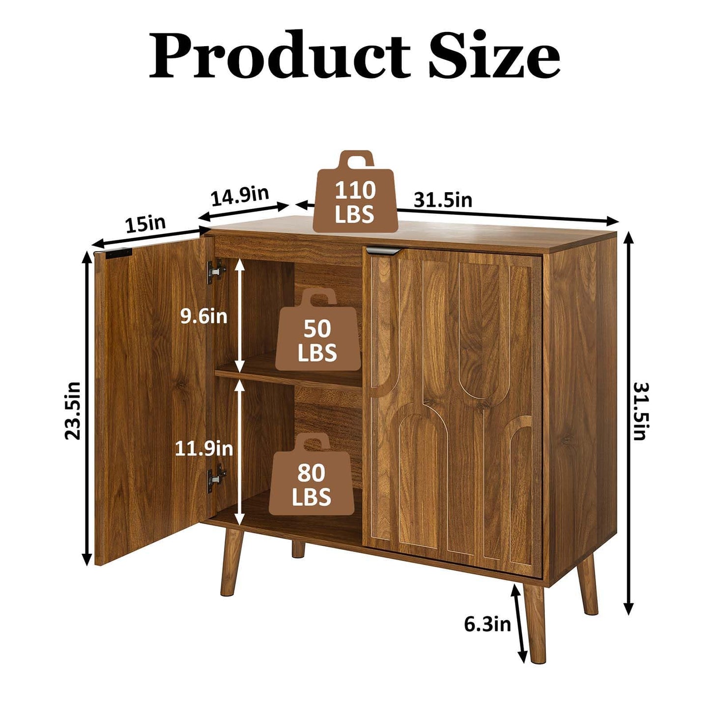 YMW Sideboard Buffet Cabinet, Mid Century Modern Storage Cabinet with Paper Clip Design Doors and Adjustable Shelves, Boho Style Wooden Buffet Cabinets for Hallway, Entry, Living Room, Walnut