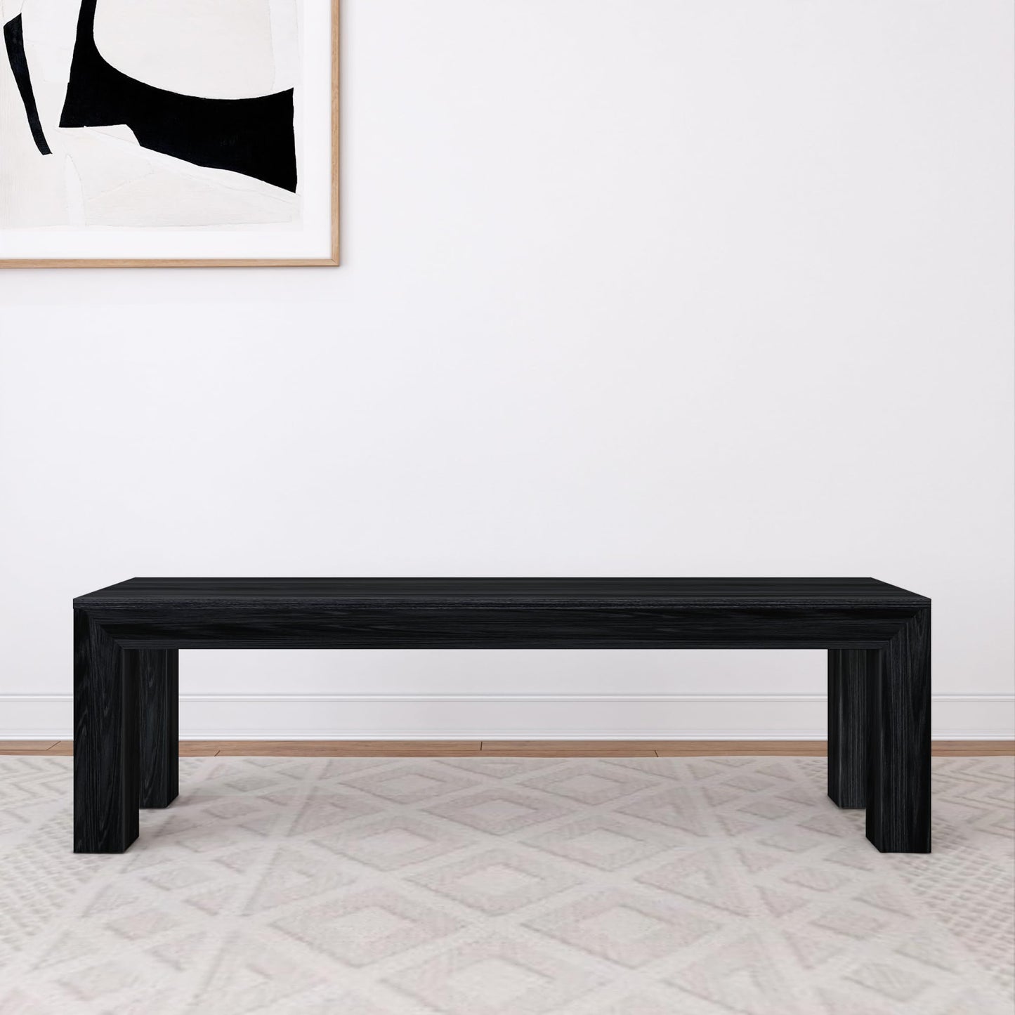 Plank+Beam 60 Inch Dining Bench for Dining Room, Bench for 72 Inch Table Kitchen Dining Seat, Wooden Outdoor Bench, Solid Wood Entryway Bench, Black Wirebrush