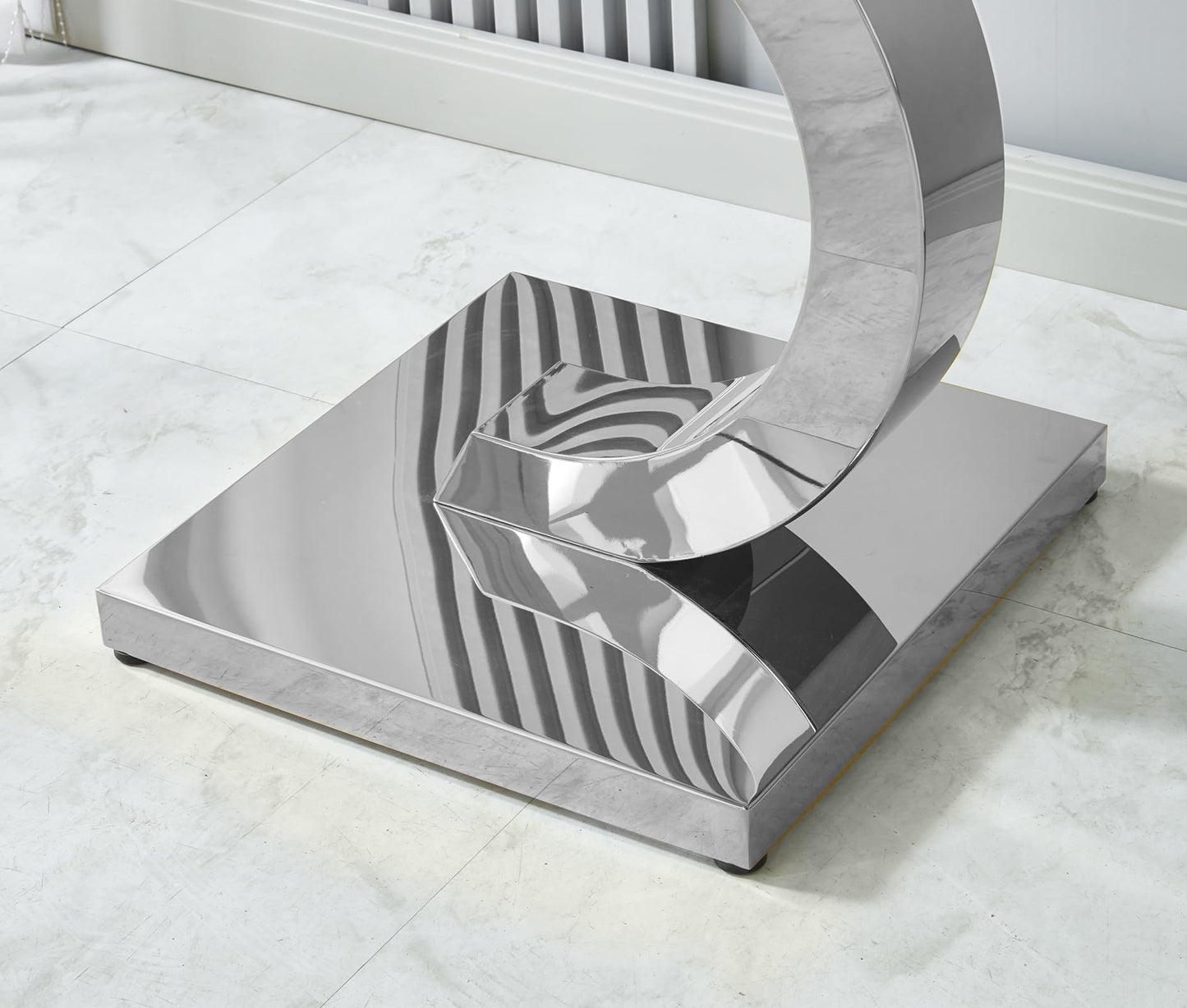 SSLine 1 Piece Living Room End Table Luxury Glass Side Table, Modern Silver End Table with C-Shape Stainless Steel Pedestal Base for Living Room Bedroom Office (1 End Table)