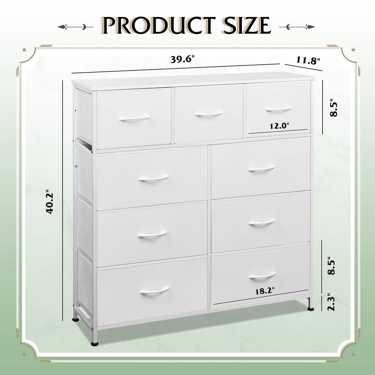 WLIVE 9-Drawer Dresser, Fabric Storage Tower for Bedroom, Hallway, Closet, Tall Chest Organizer Unit for Bedroom with Fabric Bins, Steel Frame, Wood Top, Easy Pull Handle, White