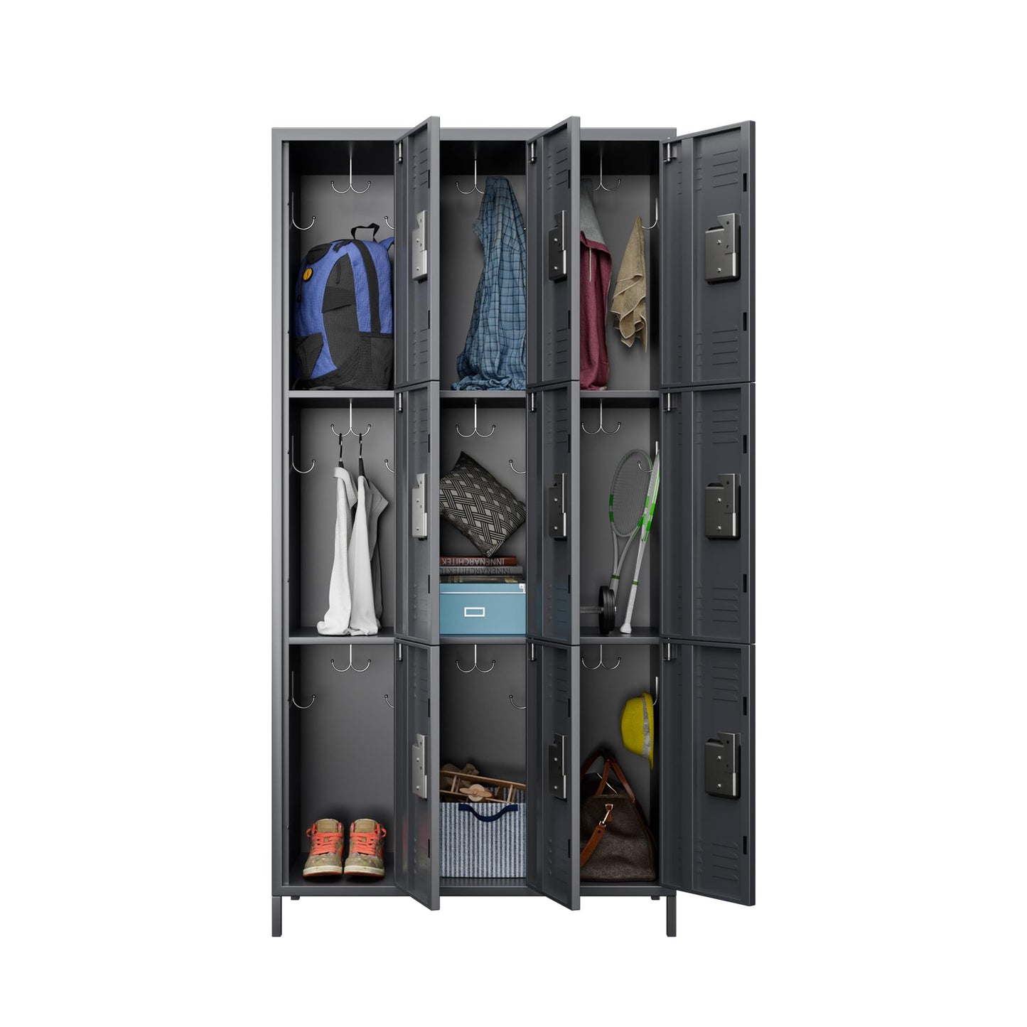 Reemoon 9 Doors Metal Storage Locker, Steel Storage Cabinet for Employees, Industrial Office Locker for School Gym Bedroom, Assembly Required,Dark Grey