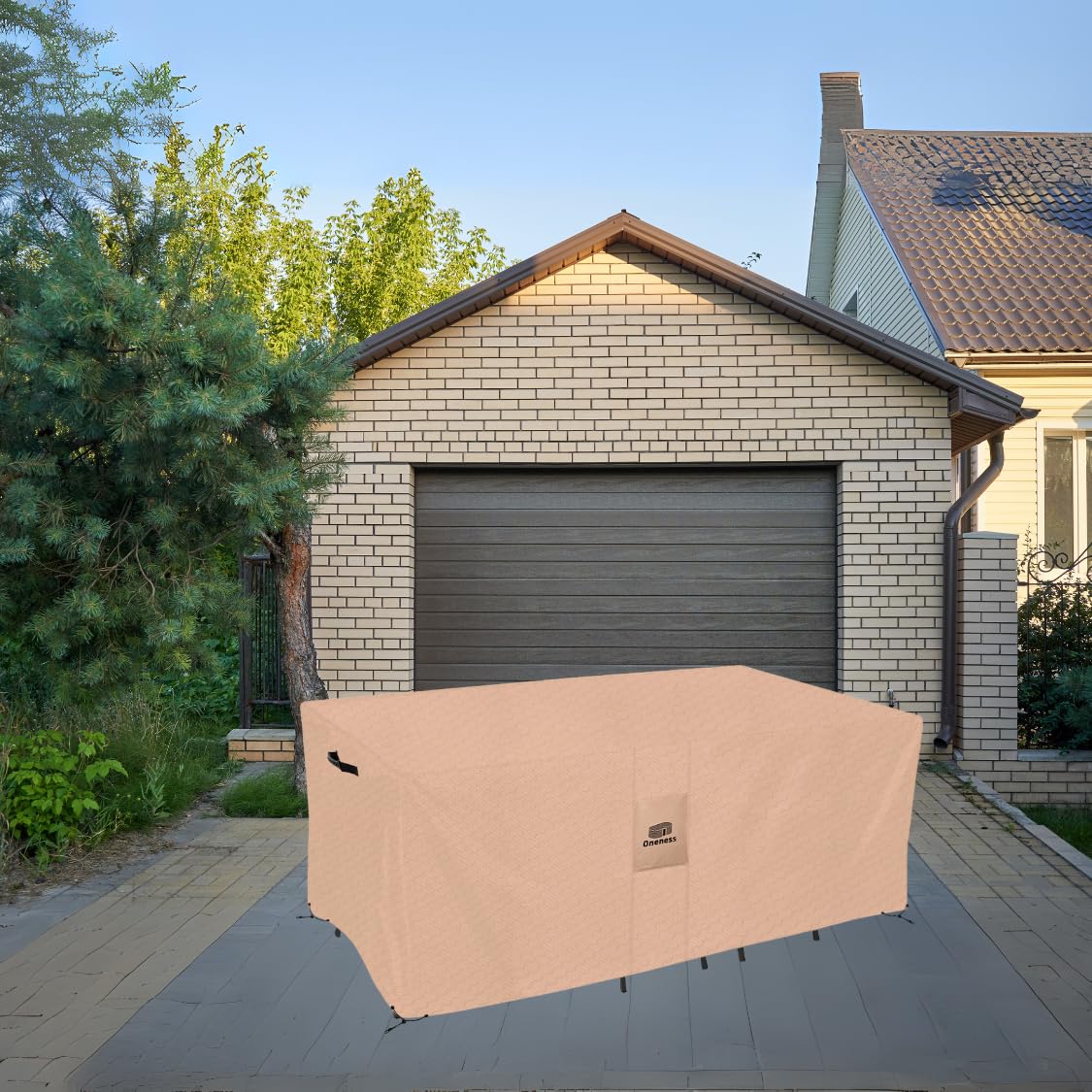 ONENESS Heavy Duty Square Rectangular Patio Table Cover - 126" W x 74" D x 29" H Waterproof Patio Furniture Cover, UV-Resistant Outdoor Dining Table Protector