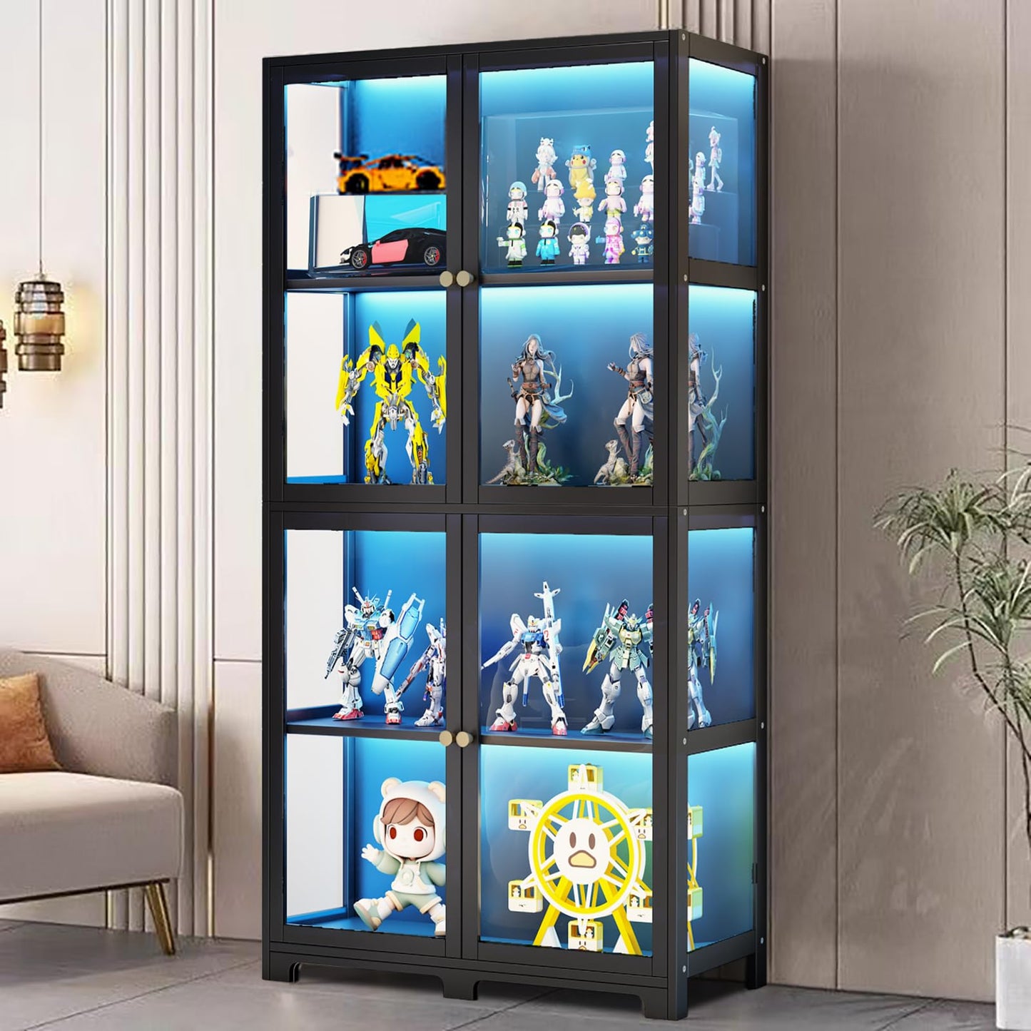 Display Cabinet with Acrylic Glass Door, 4-Tier Curio Cabinet, 65" Display Case for Collectibles, Transparent Curio Case, Toy Organizers Rack & Display Shelf for Home, Office, Playroom, Living Room