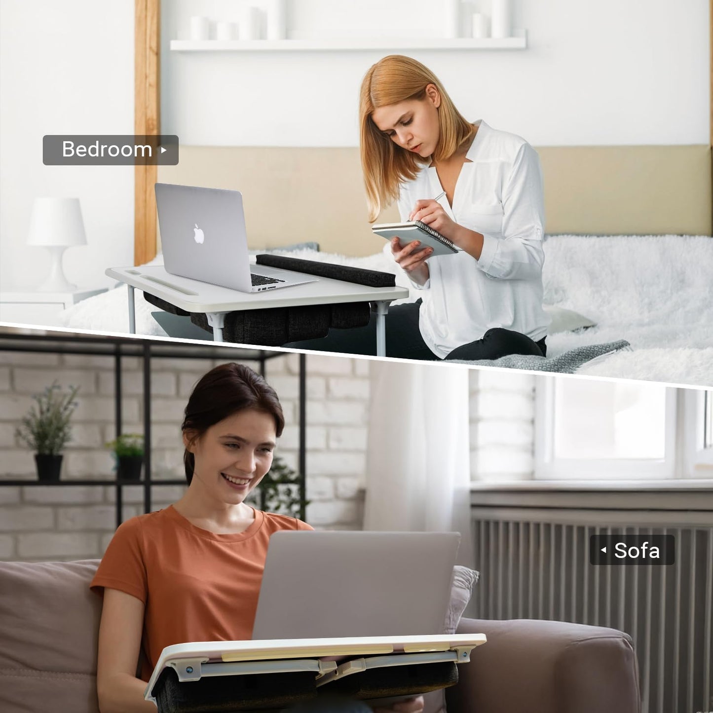 iXTRA Lap Desk for Laptop with Cushion,Folding Laptop Desk for Bed with USB,Bed Desk,Portable Computer Lap Desk,23.62"*15.74",White