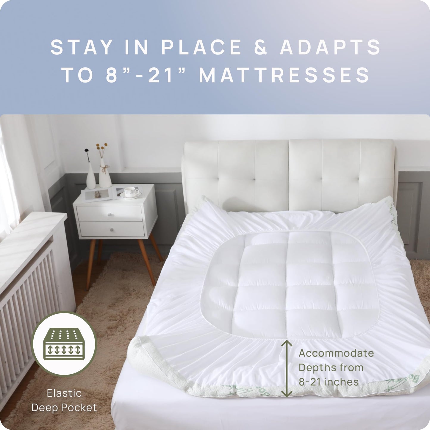 Cooling Mattress Topper - King Size | Plush Pad Mattress Topper for Back Pain Relief, 8-21" Deep Pocket | Viscose Made from Bamboo Pillow Top | Bedroom Essentials