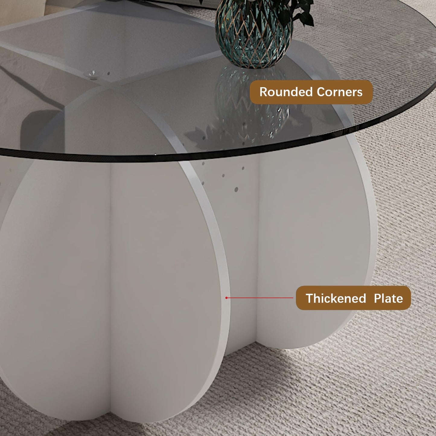 HedoAjim Round Coffee Table with Glass Top,Center Table with Storage for Living Room,Small Spaces, Office, and Lounge,32" White and Grey Glass Coffee Table