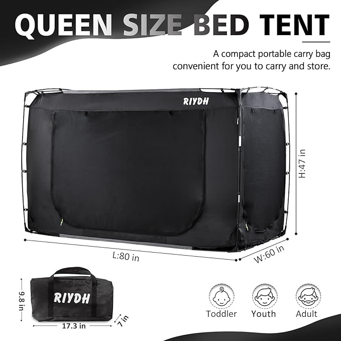 Bed Tent Bed Canopy Queen Size Tents for Adult and Kids- Original Design Portable Dream Tent Indoor Sleeping 80% Blackout with 3 Doors Breathable Big Space Tents
