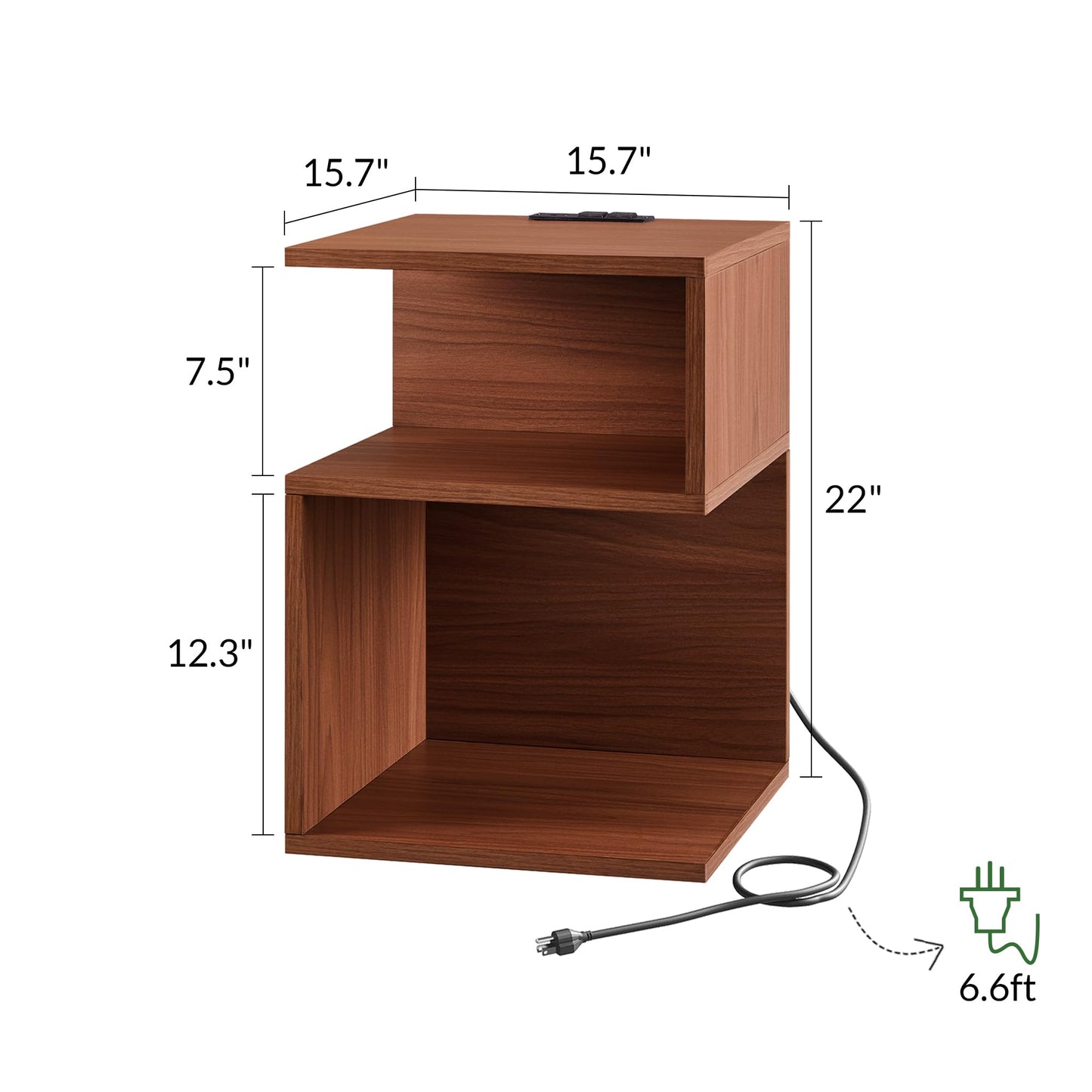 ODIKA Tokyo S Flip Minimalist 3 Tier End Table with Fast Charging Station - USB C Cable Wood Nightstand for Small Spaces with Open Storage Bedside Table for Bedroom (Reverse, Oak w/Charging)
