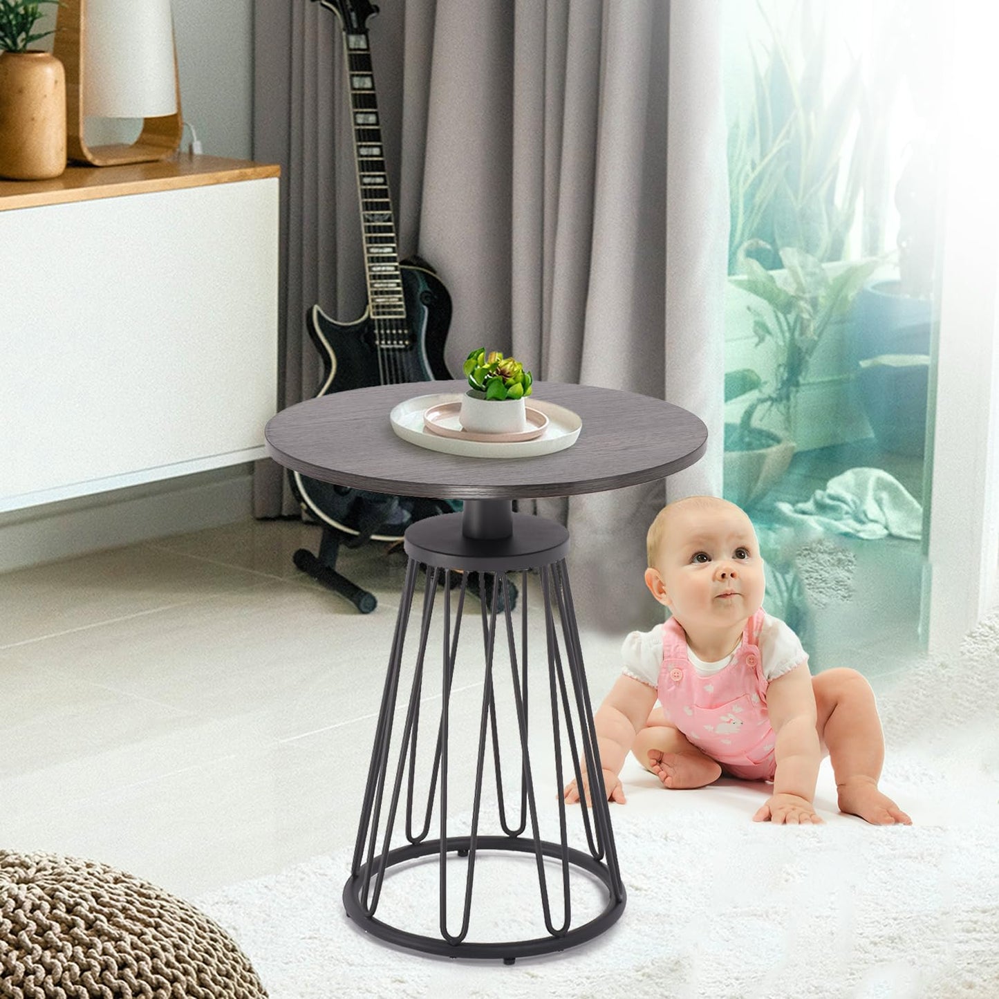 Ao Lei Round End Table Set of 2, Small Side Table for Living Room, Bedroom, Modern Side Tables for Small Spaces, Sofa Couch Table, Accent Coffee Table with Metal Frame Legs, Easy Assembly(Grey)