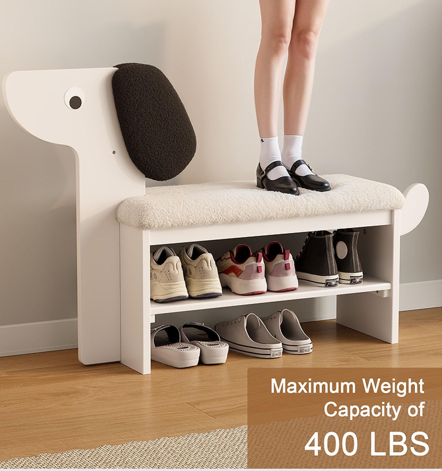 TIMBERKNOWS Storage Bench Wooden Shoe Bench with Cushion,2-Tier Soild Wood Shoe Rack Bench entryway with Organizer,for Hallway Living Room Children's Room,31.6" W x 12" D x 16.5" H,Holds up to 400lbs