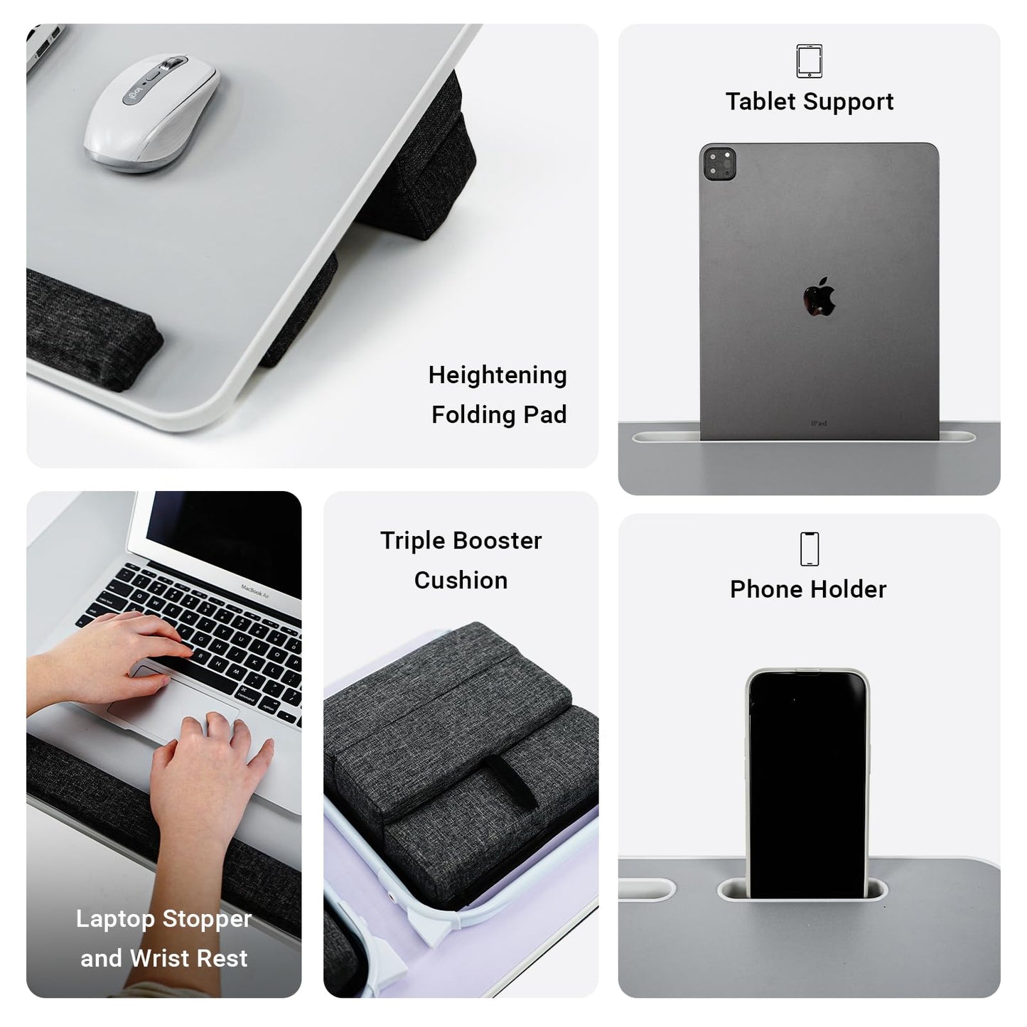 iXTRA Lap Desk for Laptop with Cushion,Folding Laptop Desk for Bed,Bed Desk,Portable Computer Lap Desk,23.62"*15.74",Grey