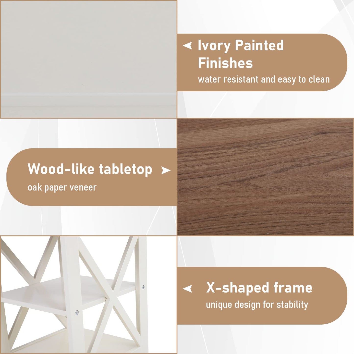 Sophia & William Farmhouse End Table Living Room Set of 2, Sofa Side Table with Storage Shelves, Ivory