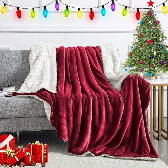 IR Imperial Rooms Burgundy Sherpa Fleece Throw Blanket for Bed - Wholesale Bulk Pack of 16 Sherpa Blankets - Soft Fluffy Throw Blankets for Hotels, Guest Bedroom, 50x60 Inches