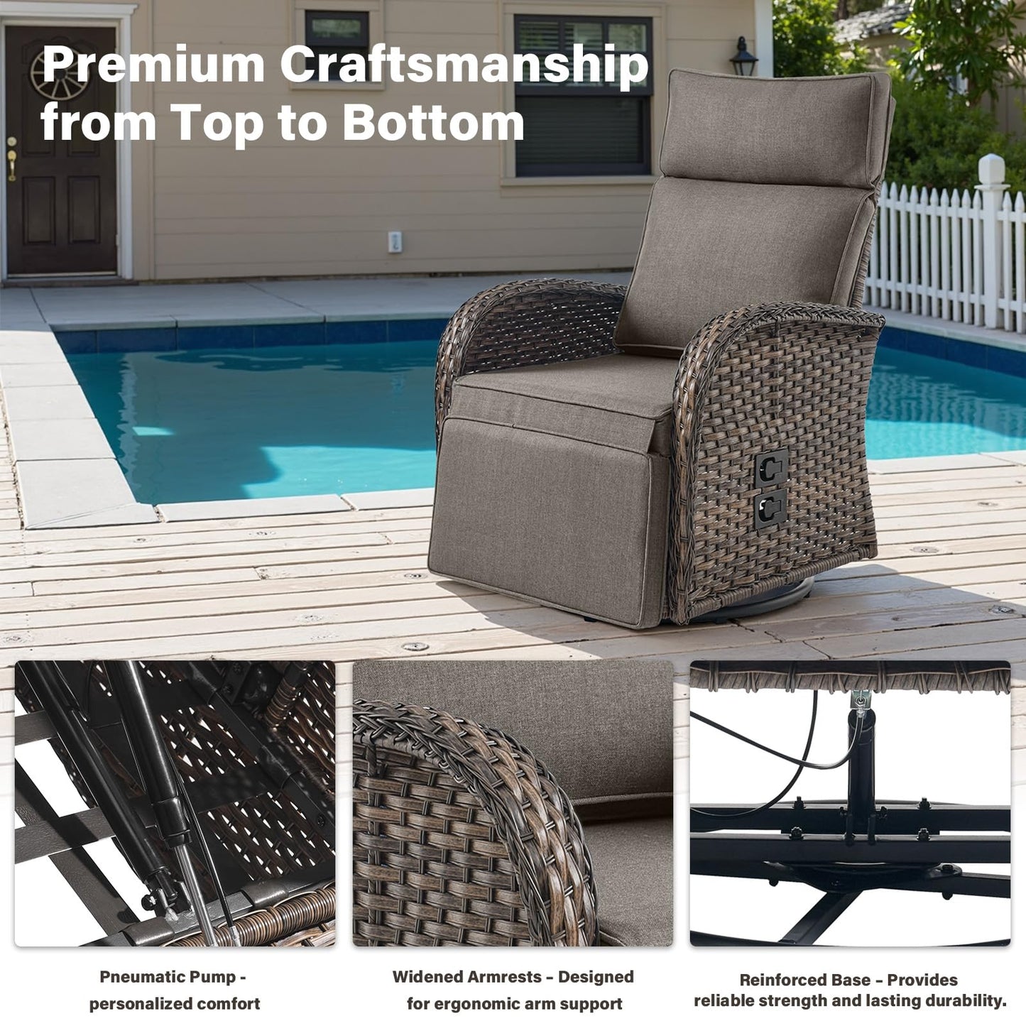 Belord Dual-Adjust Outdoor Swivel Recliner Chair – Reclining Patio Chair with Adjustable Backrest and Footrest, All-Weather Wicker Chaise Lounge Chair Outdoor for Pool Deck (Upgraded 2.0)