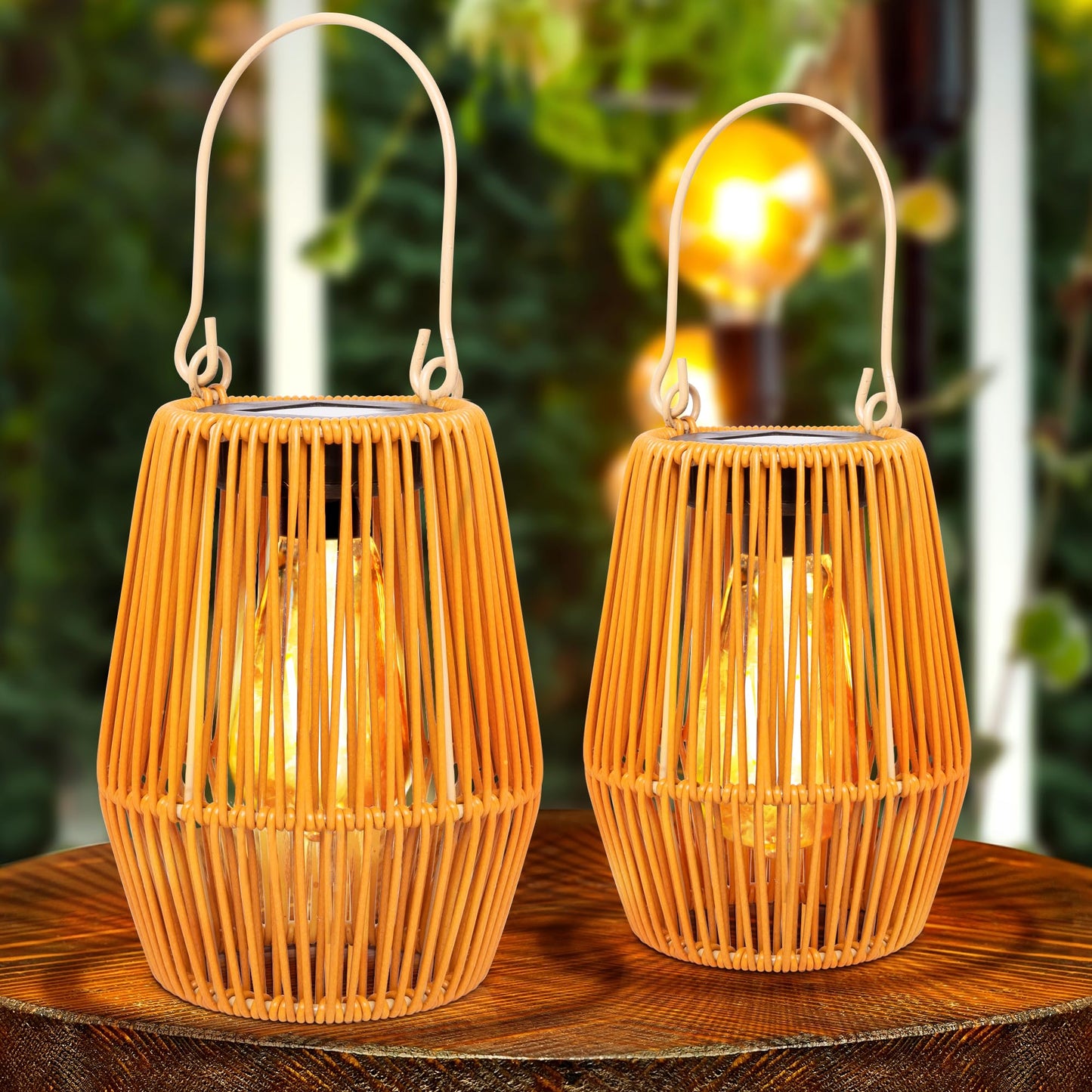 HPC Decor 2 Pack Solar Lanterns, Outdoor Waterproof Lights, Rattan, Hanging Outdoor, Lamp for Garden, Yard, Patio, Porch, Trees, Lawn, Pathway.
