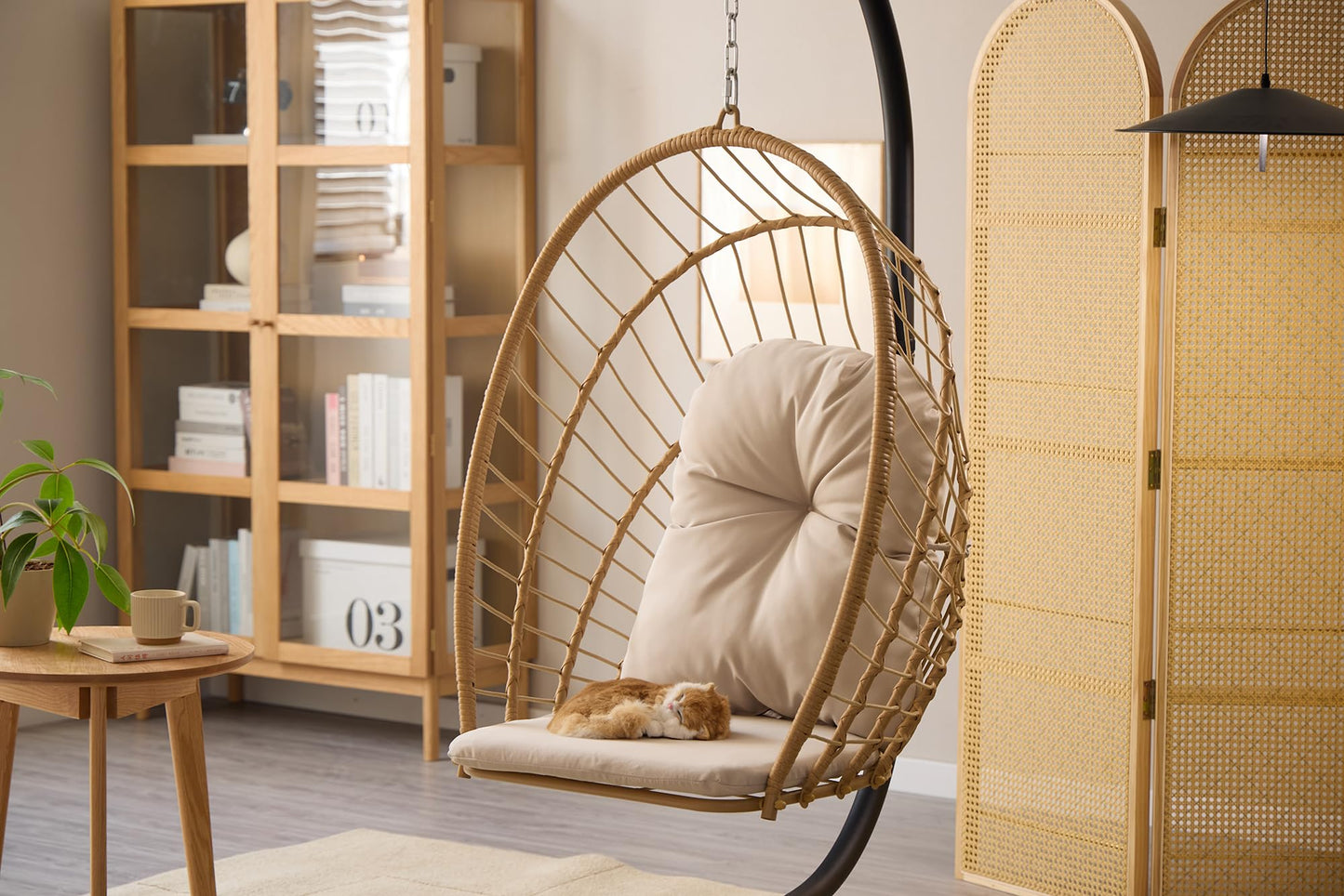 Topfuca Indoor/Outdoor Egg Hanging Chair with Stand - Patio Wicker Swing Hammock Chair. 350lbs Capacity, Cushioned. Ideal for Bedroom, Balcony, Porch, Garden. Versatile Swing Chair for All Spaces
