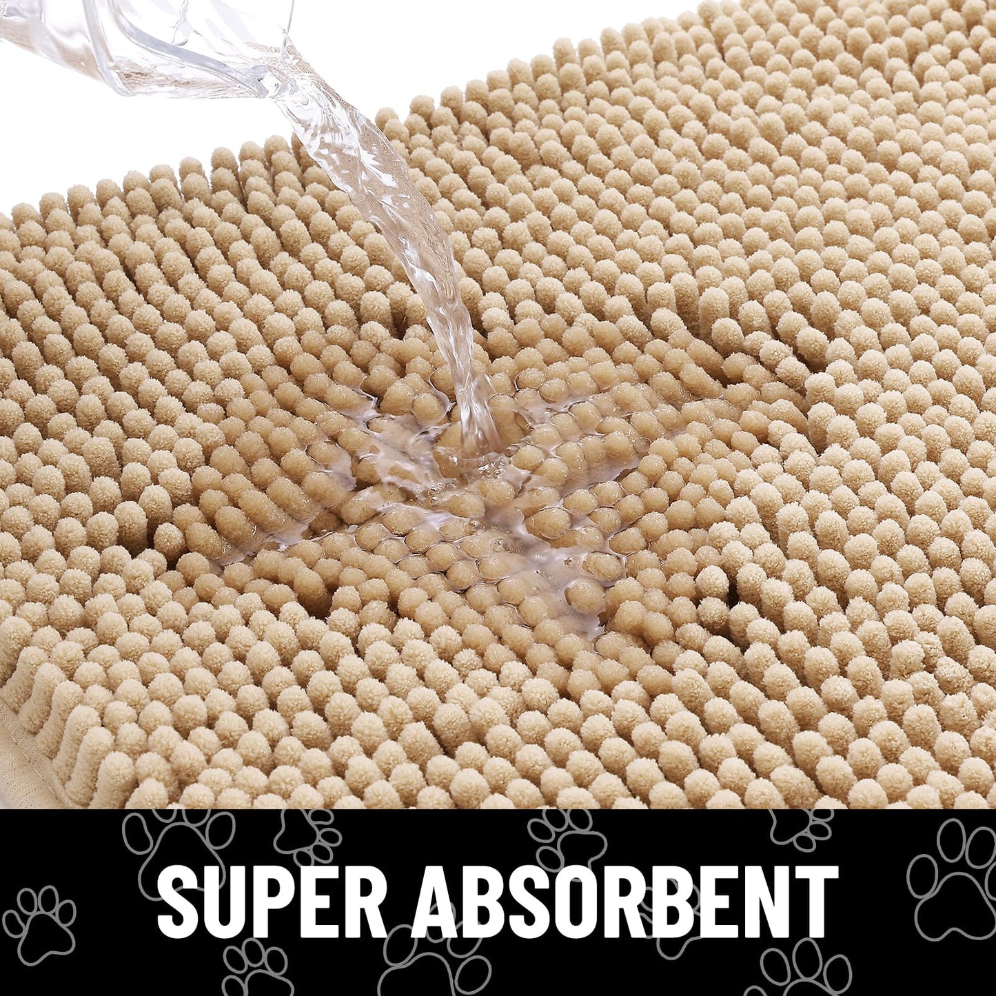 Smiry Dog Door Mat for Muddy Paws, Absorbent Dirt Trapper Non Slip Quick Dry Washable Chenille Mat for Mud Dogs, Entry Rug for Indoor and Outdoor (30x20 Inches, Beige)