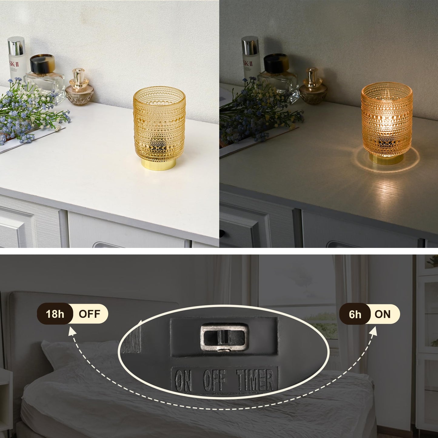 MiuBrty Battery Operated Lamp with Auto-Off Timer, Cordless Table Night Light for Bedroom & Entryway, Portable LED Lamp for Home, Outdoor, Camping No Battery Included (Pearl Design-Amber)