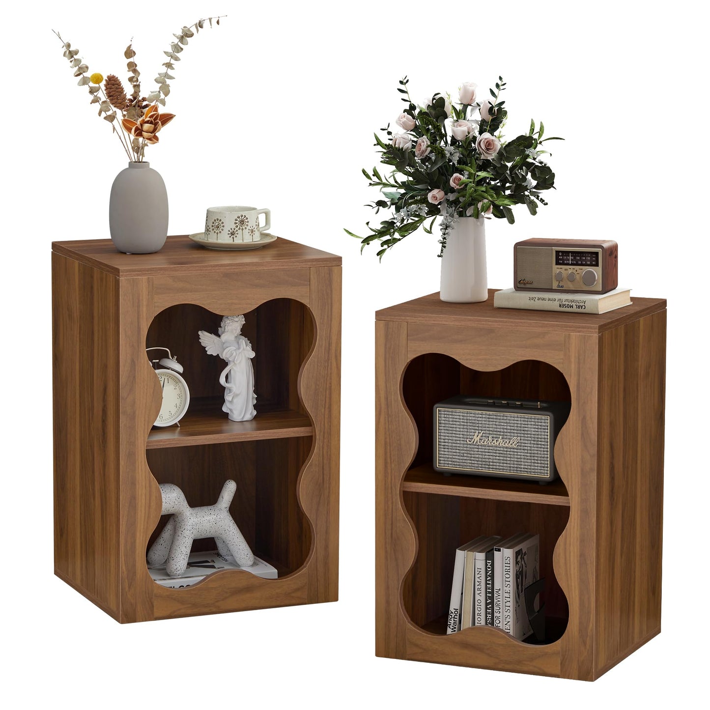 Night Stands for Bedrooms Set of 2, Bedside Table Bedroom Nightstand with Open Shelf Storage, Modern Wood Night Side Bed Table for Bedroom, Living Room, Dorm, Home Office, Small Spaces