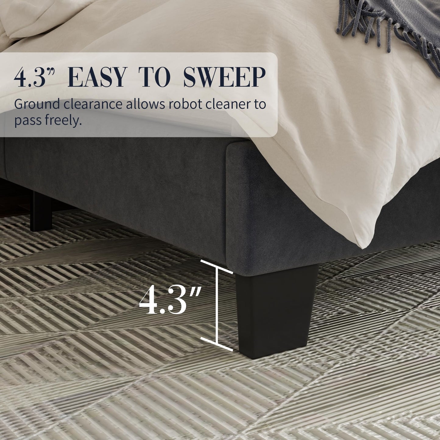 SwnftWinnt Queen Size Upholstered Bed Frame, Velvet Luxury Wingback Headboard, Platform Bed with Deep Button Tufted & Nailhead Trim, No Box Spring Needed, Noise Free, Easy Assembly, Grey