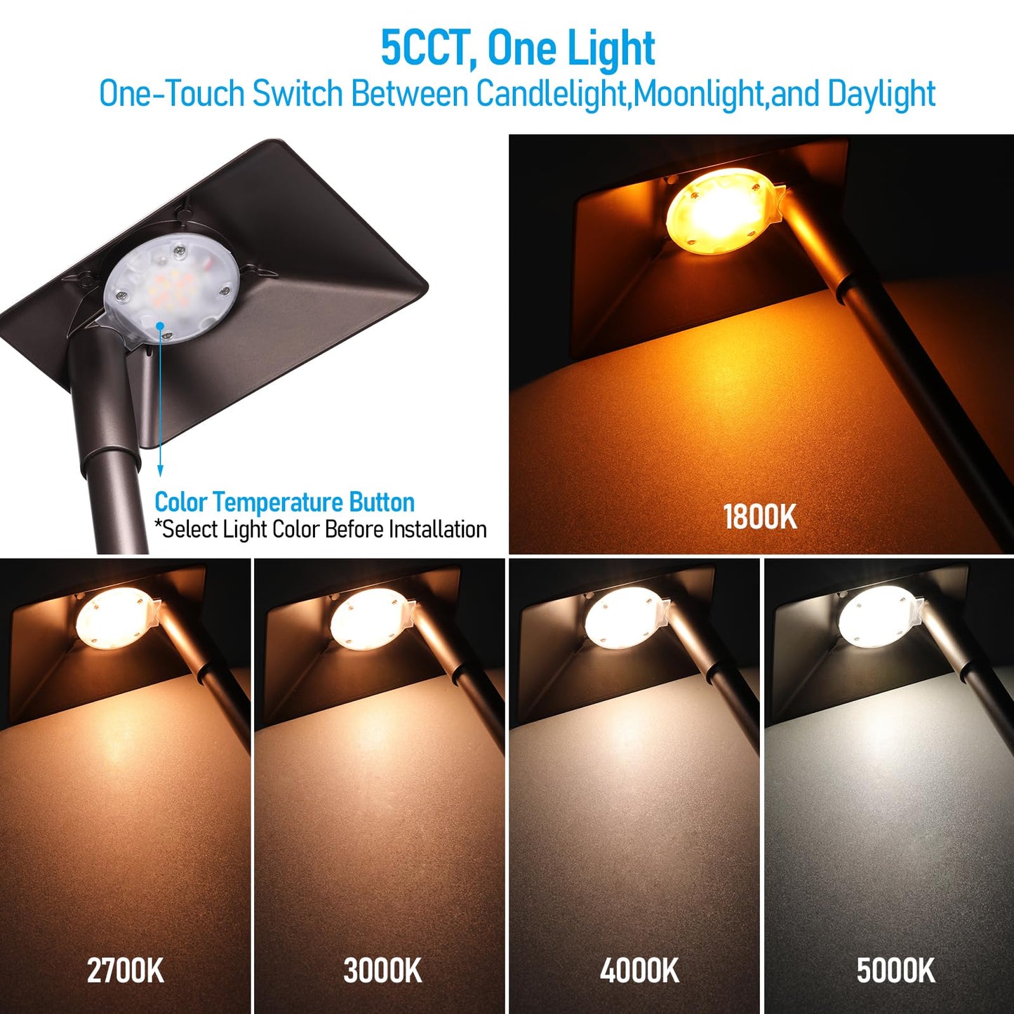 LEONLITE 5CCT Low Voltage Landscape Lights, 5W Anti-Glare LED Pathway Lights, Aluminum Housing, IP65 Waterproof for Outdoor Path Sidewalk Walkway Yard, 1800K/2700K/3000K/4000K/5000K, ETL, Pack of 6