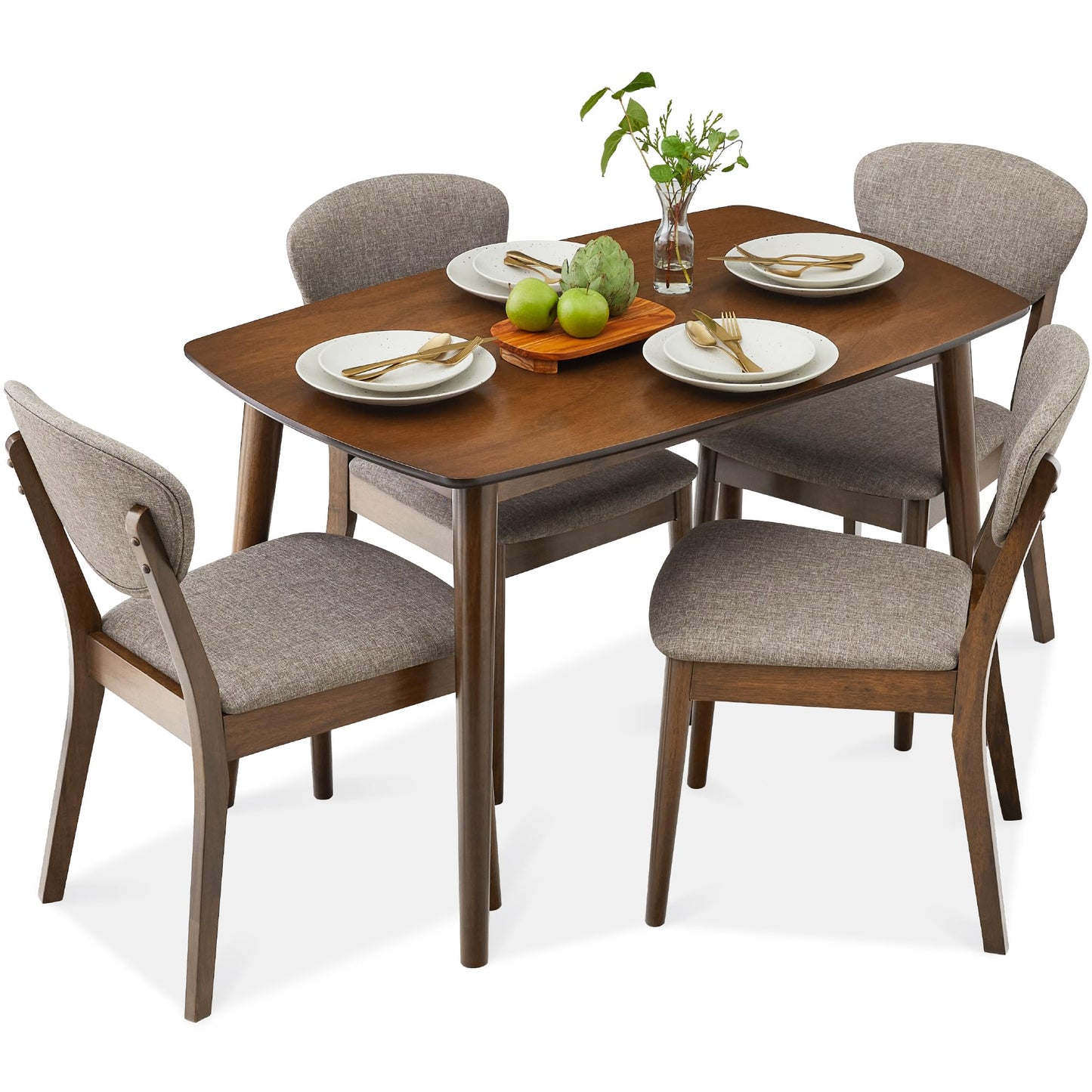 Best Choice Products 5-Piece Dining Set, Compact Mid-Century Modern Table & Chair Set for Home, Apartment w/ 4 Chairs, Padded Seats & Backrests, Wooden Frame - Walnut/Light Gray
