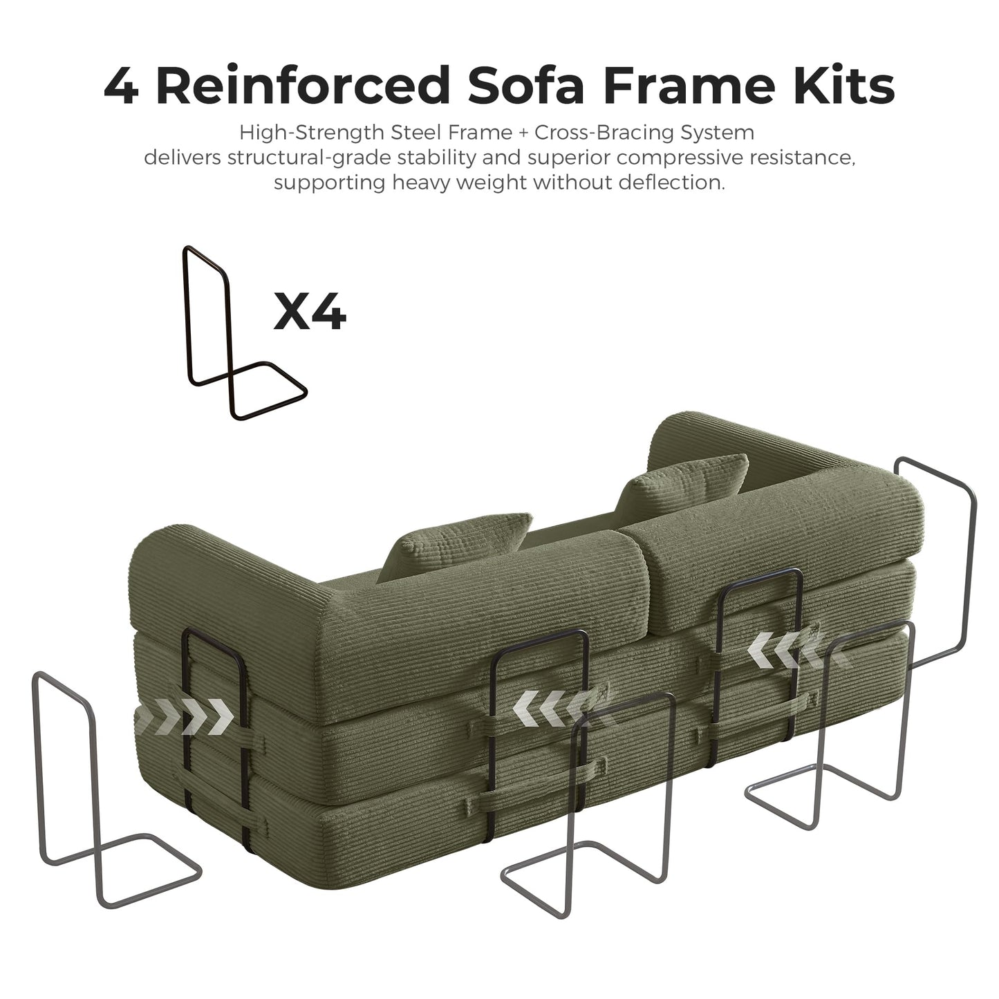 Bsxupke 79" Compression Sofa, Convertible Sleeper Sofa Bed, Couch Bed with Fixed-Shape Frame, Corduroy Floor Sofa, Couches for Living Room with 2 Pillows, No Assembly Required, Green
