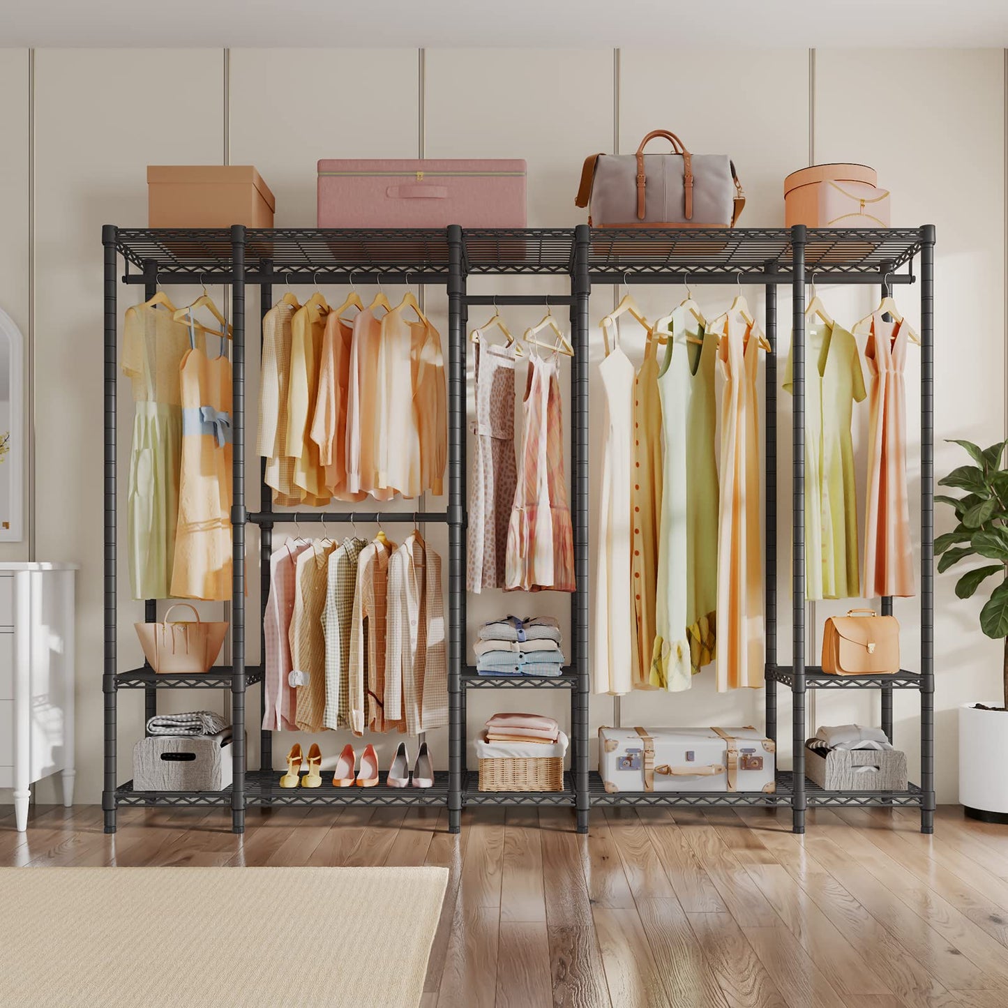 VIPEK V50 Extra Large Portable Closet Rack Bedroom Armoire Freestanding Wardrobe Closet, Heavy Duty Clothes Rack Multi-Functional Metal Clothing Rack for Hanging Clothes, Max Load 1300lbs, Black