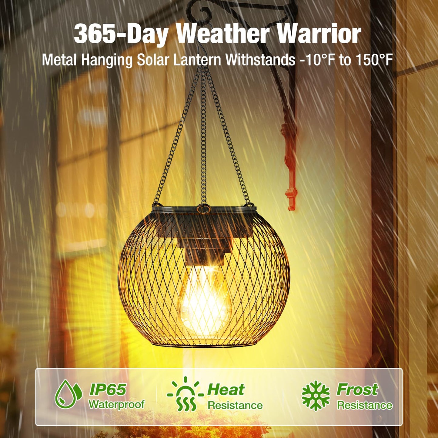TANCUZO Solar Lanterns Outdoor Waterproof 4 Pack, Upgraded Metal Solar Hanging Lights with Hooks & Auto On/Off, Brighter Warm Outdoor Hanging Lantern Lighting for Porch Garden Yard Pathway Decor