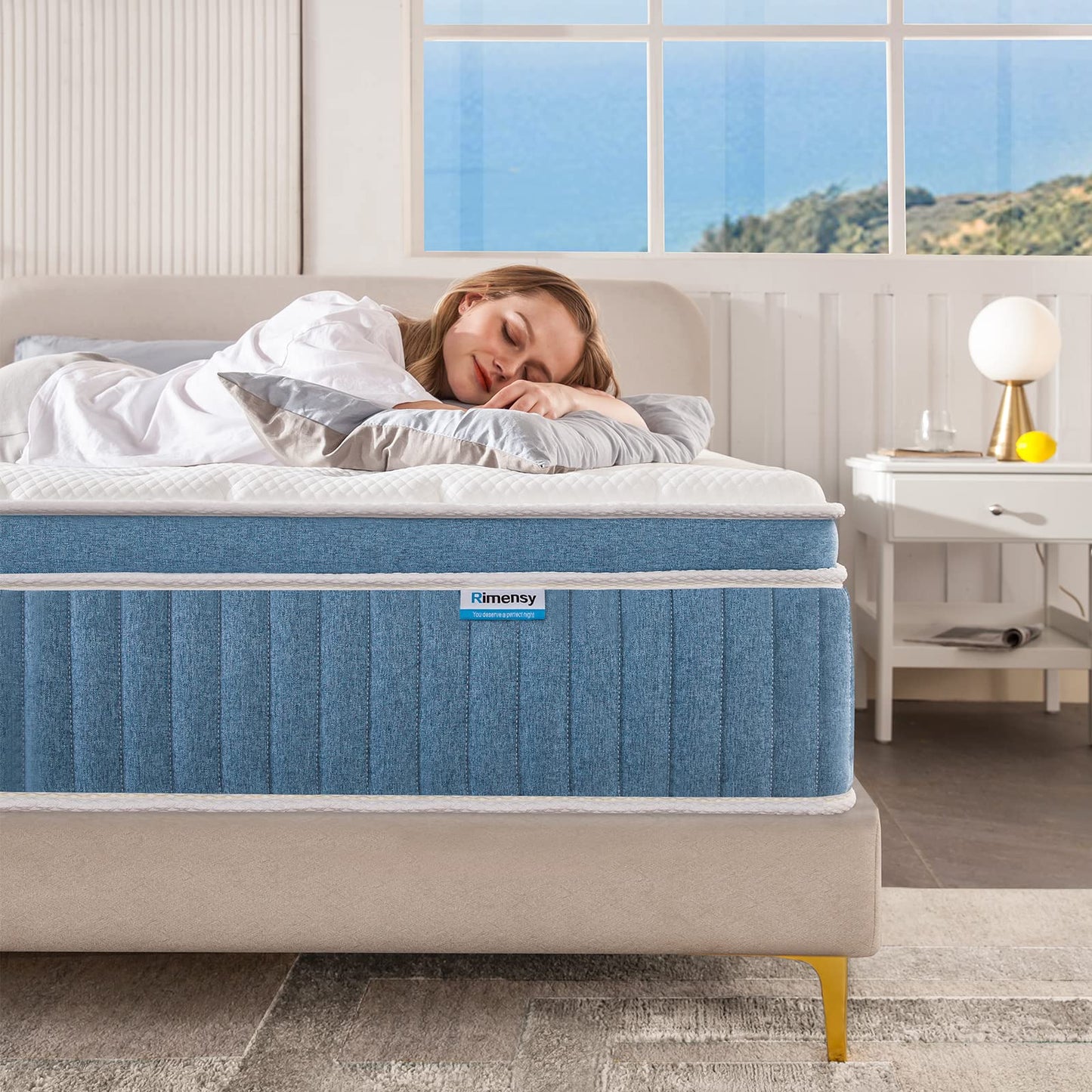 Rimensy King Mattress, 14 Inch Hybrid Mattress in a Box, Gel Foam Mattress, Individually Wrapped Pocket Coils Innerspring Mattress, Support & Pressure Relief, Medium, 76"*80"*14"
