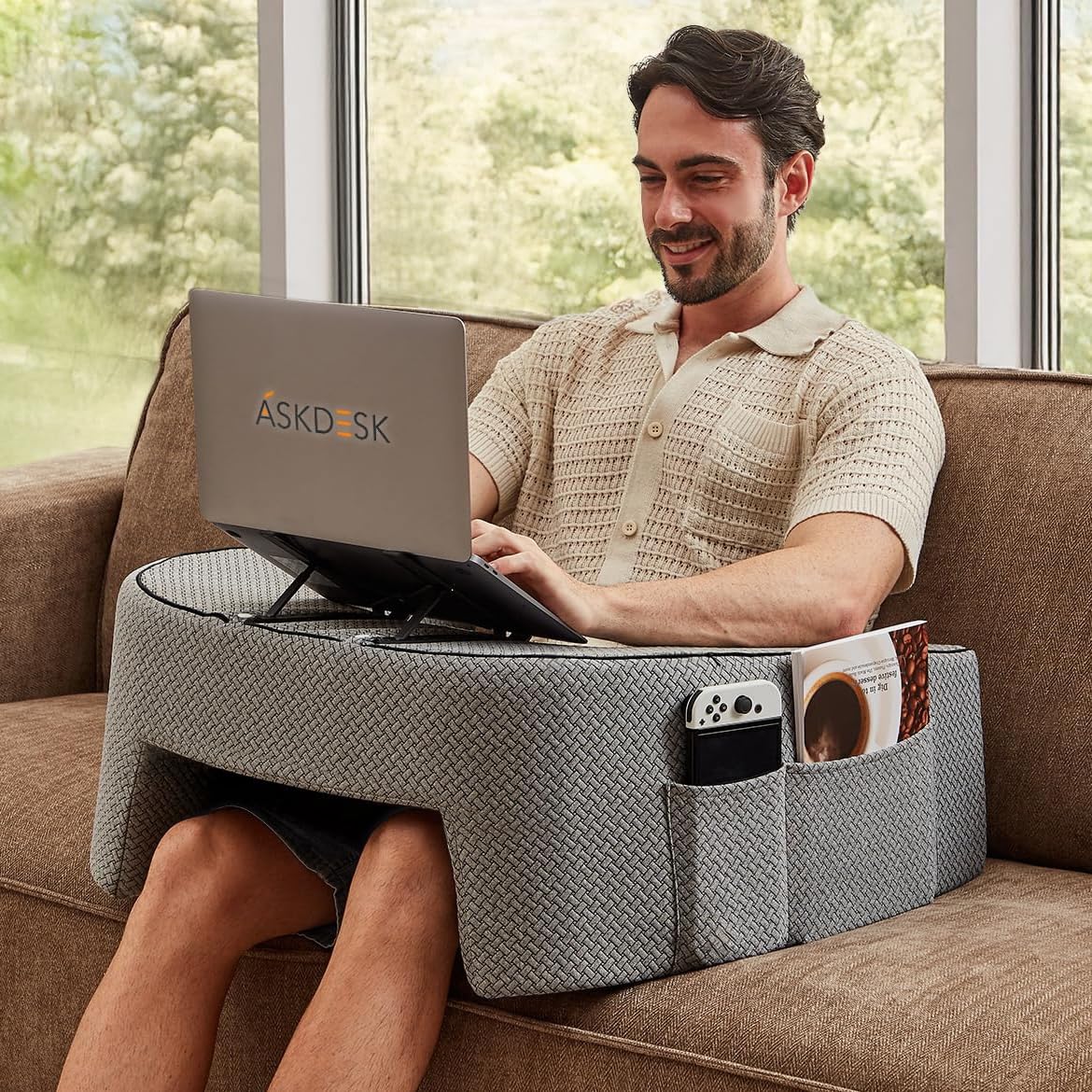 AskDesk Reading Pillow for Lap,Extra Large Soft Foam Lap Desk Pillow,Arm Rest Pillow for Adult,Reading Pillow/Gaming Pillow/Working Bed Desk,for Sitting in Bed,Floor,Sofa,Large Size