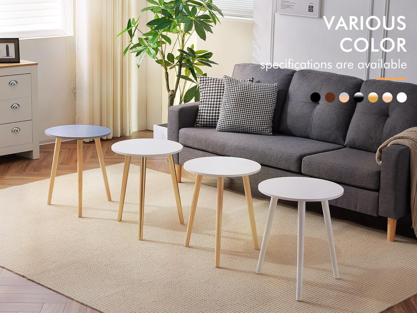 Apicizon Round Side Table Set of 2, White Nightstand Coffee End Table for Living Room, Bedroom, Small Spaces, Morden Side Table Home Decor Bedside with Wood Legs 16.5 Inches