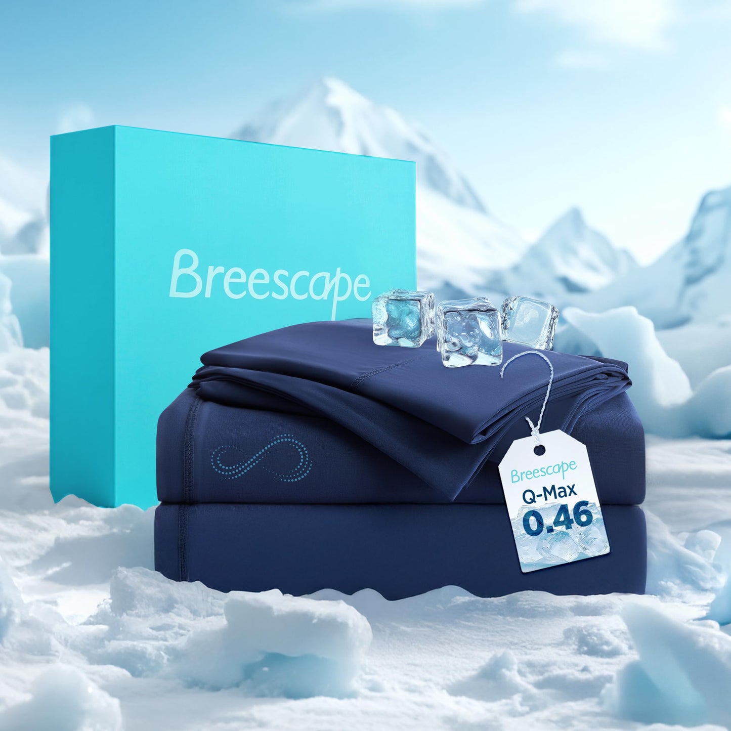 Breescape Cooling Sheet Set King Size - BlendTek™ Dry & Cool Technology for Hot Sleepers and Night Sweats, Q-Max>0.46 Tech, Deep Pocket Up to 18", 360° Elastic Band, Twilight Blue