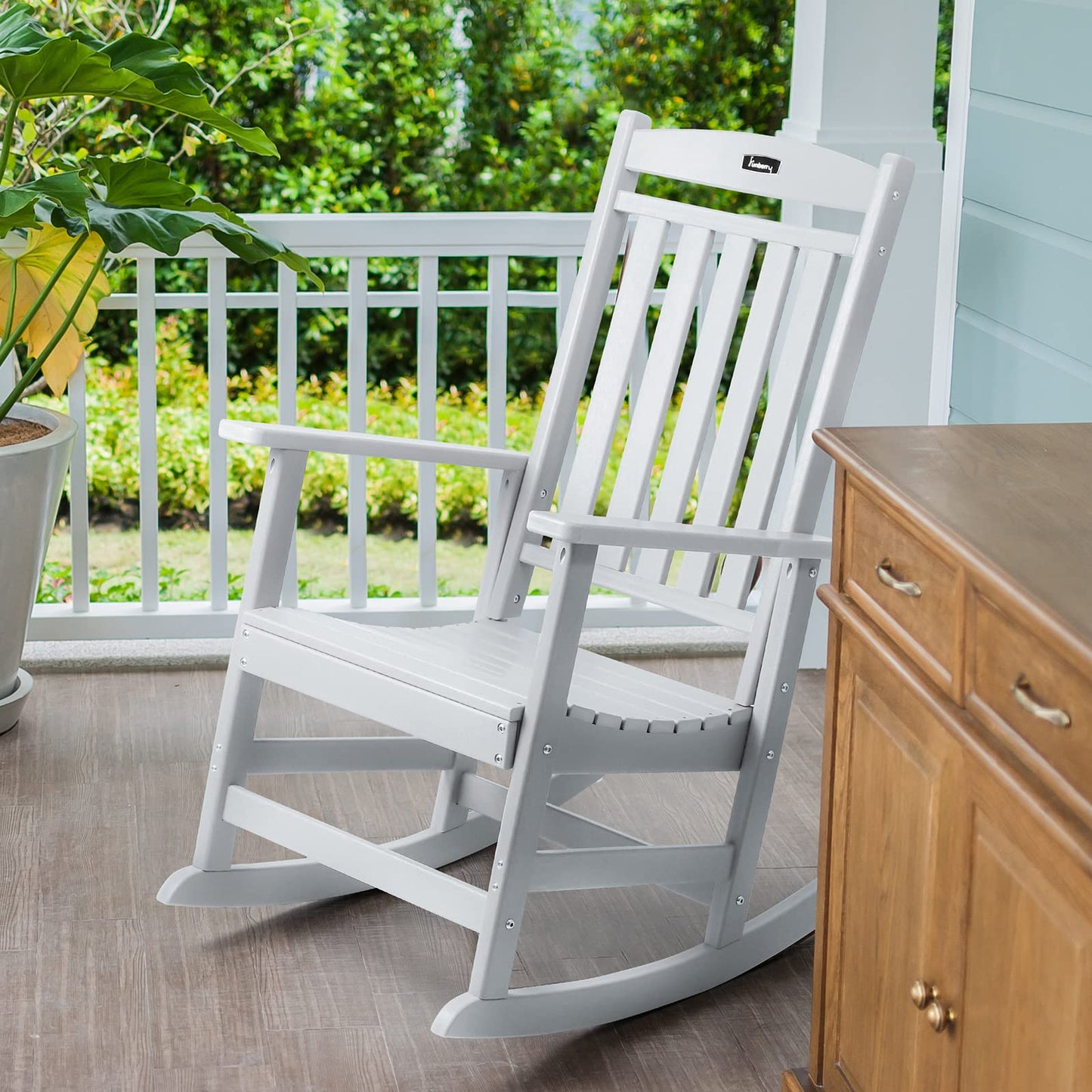 FUNBERRY Outdoor Rocking Chairs, HDPE All Weather Poly Lumber Rocker, High Back Patio Rockers Easy Assembly