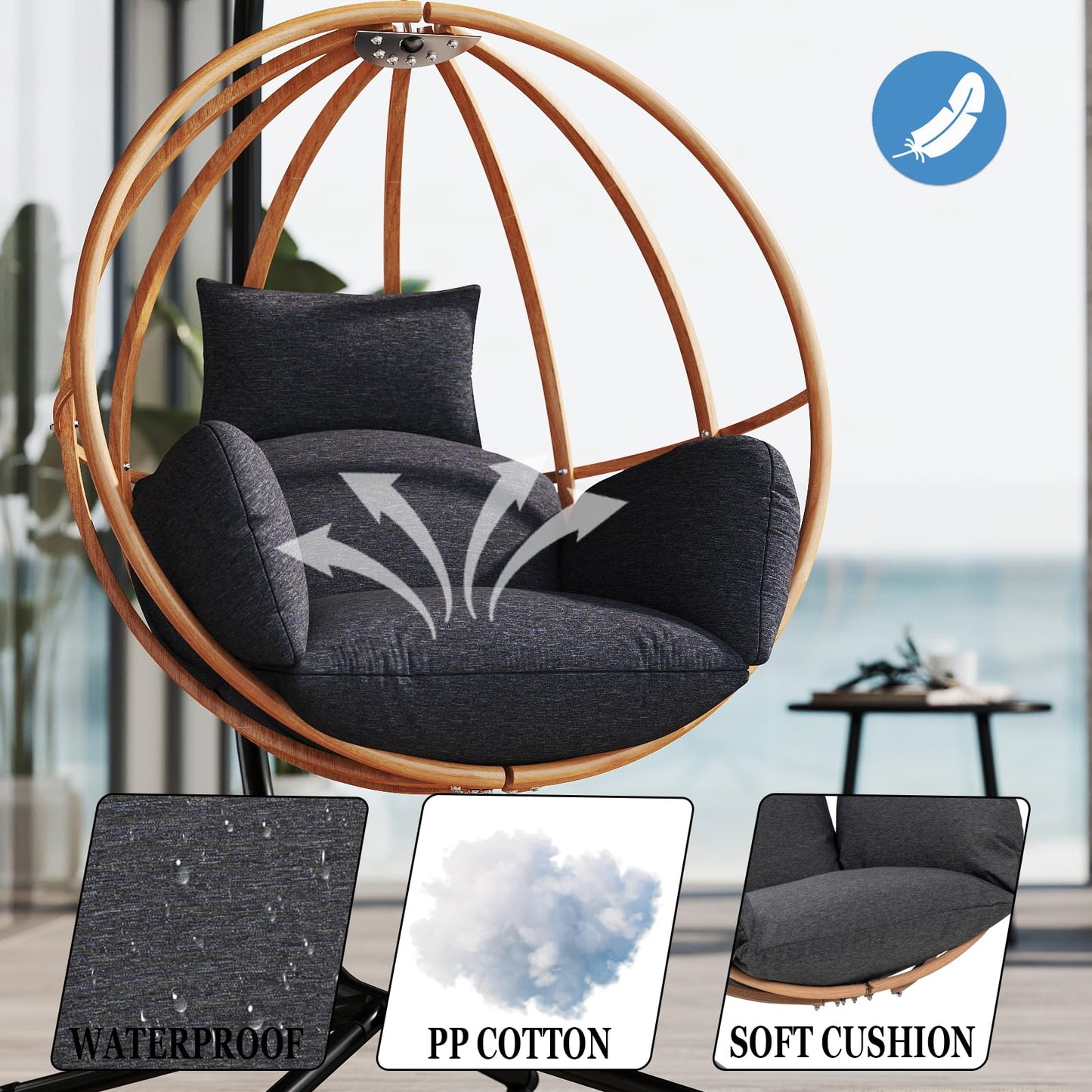 DAYAOUTDOOR Hanging Egg Chair with Stand, Egg Swing Chair Outdoor for Balcony, Patio Hanging Egg Chairs with Cushions for Relaxation in Bedrooms, Gardens, Black