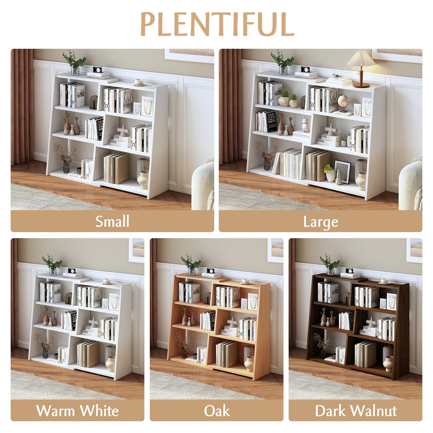 IOTXY Wooden Extendable Shelf Bookcase - 3-Tier Ladder Low Short Bookshelf for Small Space or Corner, Oak, L