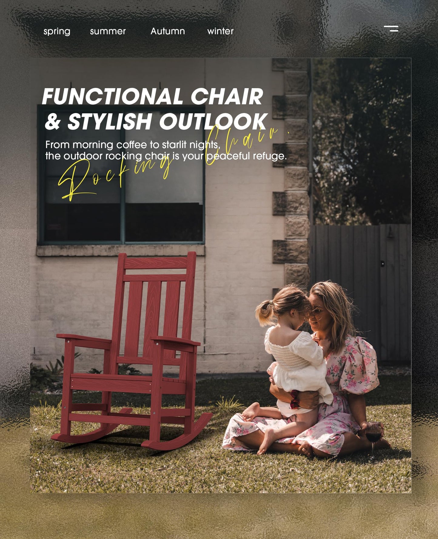KINGYES Outdoor Patio Rocking Chair, Red