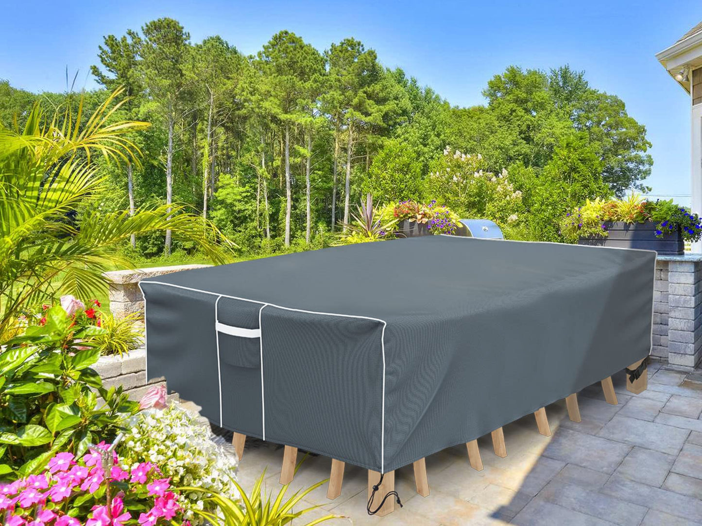 Gasadar Square Patio Heavy Duty Table Cover 600D, Outdoor Patio Sectional Furniture Cover Waterproof for Outdoor Dining Table and Chairs General Purpose, 86" L x 86" W x 29", Grey