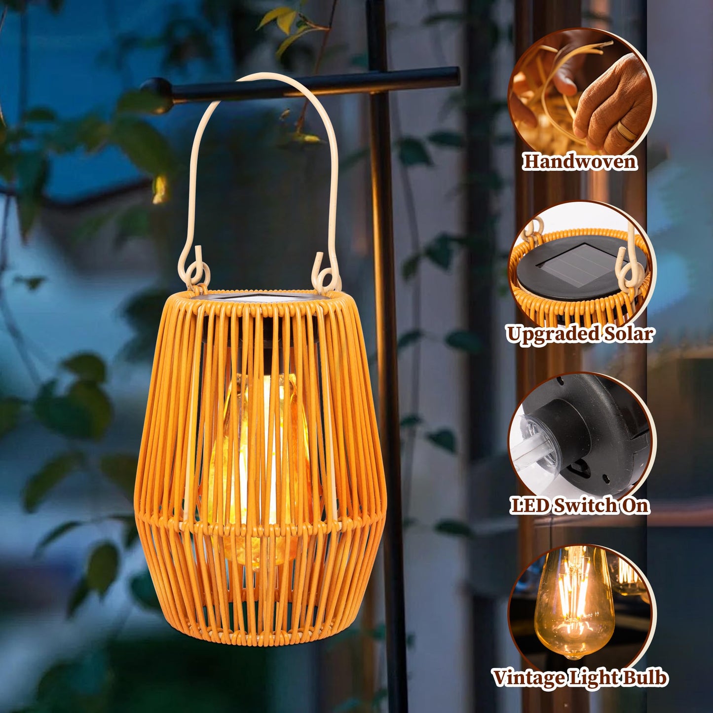 HPC Decor 2 Pack Solar Lanterns, Outdoor Waterproof Lights, Rattan, Hanging Outdoor, Lamp for Garden, Yard, Patio, Porch, Trees, Lawn, Pathway.