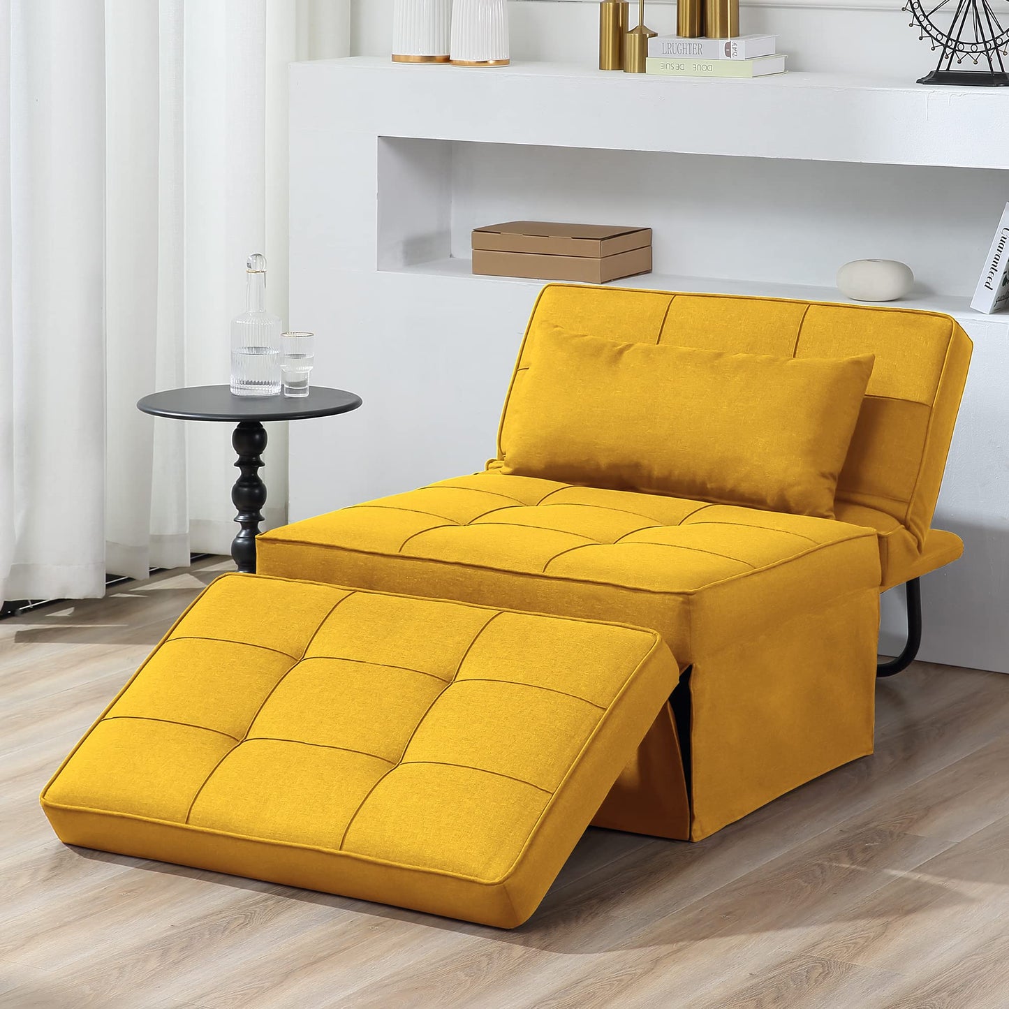 BIGSYY Sofa Bed, 4 in 1 Multi-Function Folding Ottoman Breathable Linen Couch Bed with Adjustable Backrest Modern Convertible Chair for Living Room Apartment Office, Yellow