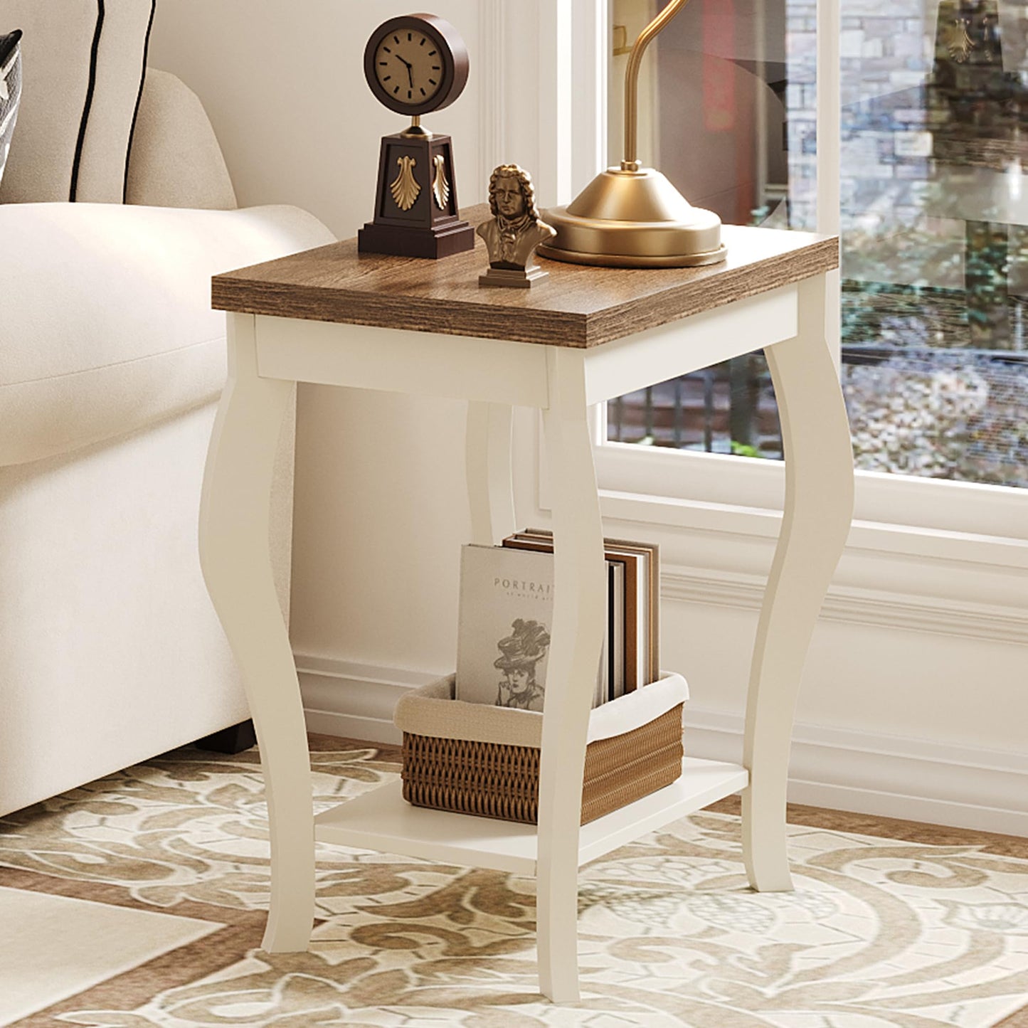 ChooChoo End Tables Living Room, Side Tables Living Room with Curved Legs and Storage Shelf, Small End Tables for Small Spaces, Soft White