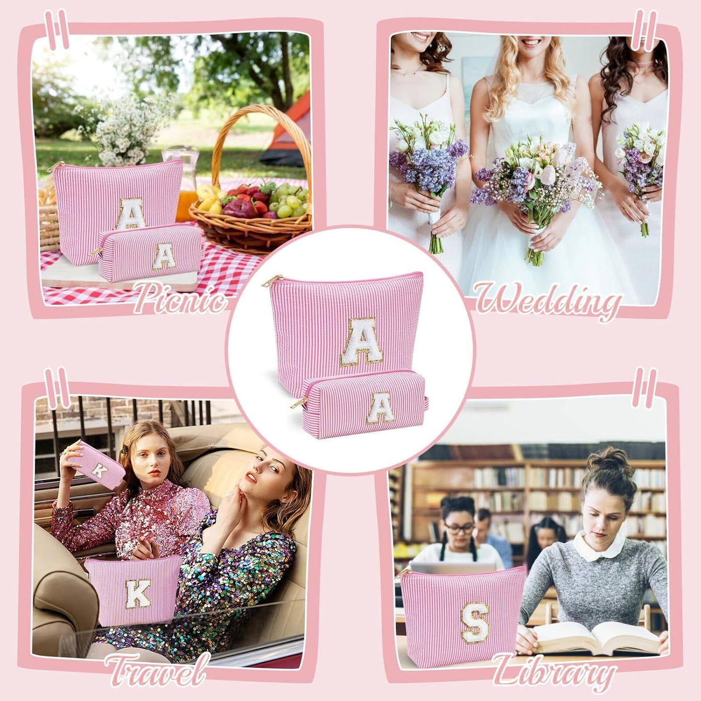 YOOLIFE Mom Birthday Gifts for Women, Personalized Monogram Makeup Bag Cosmetic Bag Travel Toiletry Bag Birthday Gifts for Women Her Bridesmaid Friend Sister Wife Girlfriend Daughter Gifts Pink I