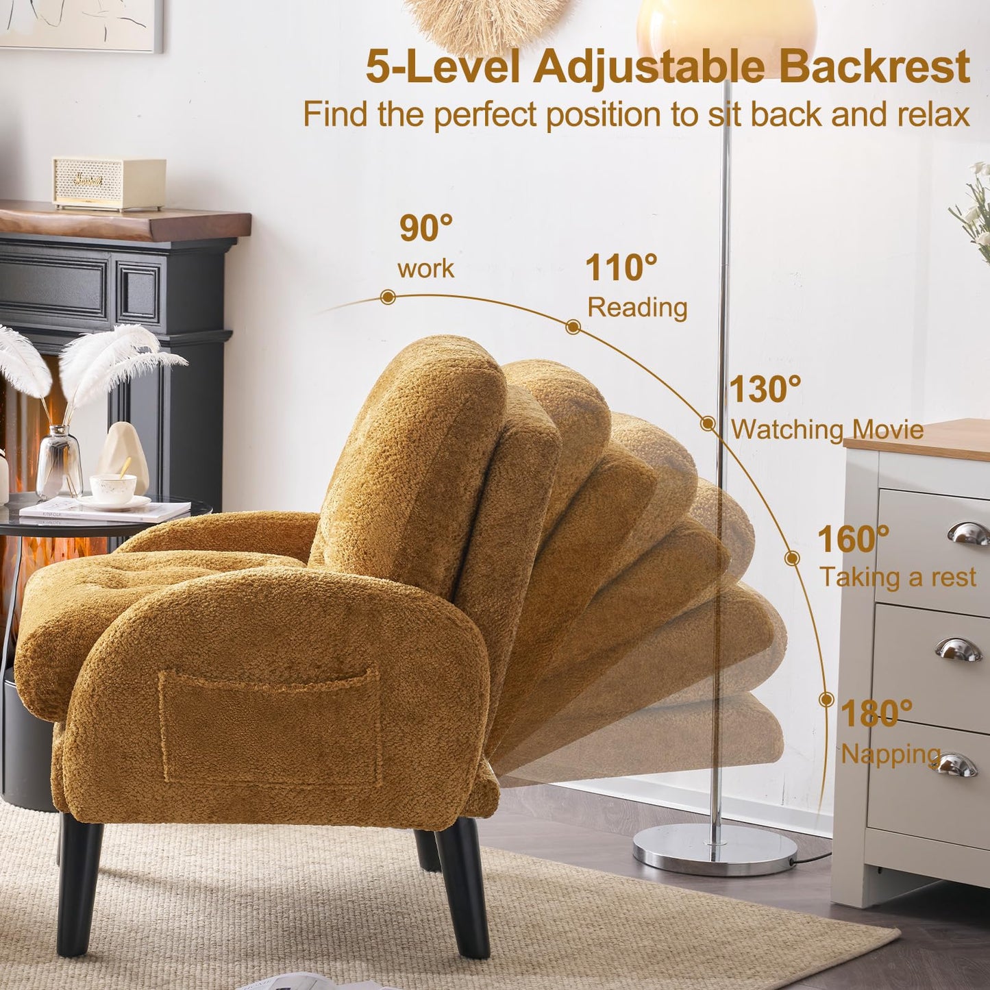 SENYUN Accent Chair with Ottoman Adjustable Backrest,Tufted Living Room Chair Upholstered Lounge Chair with Footrest Set, Modern Chair Cozy Reclining Chair for Reading Room (Chenille - Yellow)