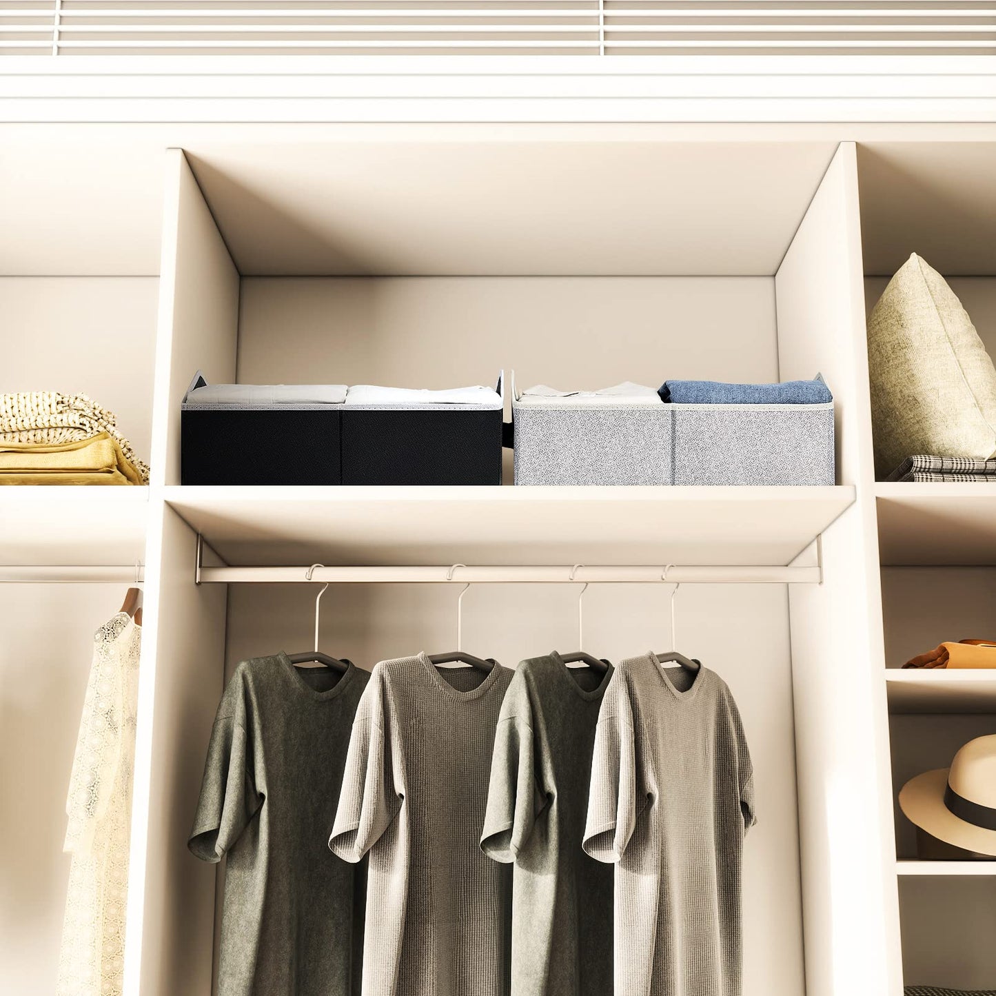 Homsorout Closet Organizers Bins 6 Packs - Large Closet Shelf Organizer with Handles, Fabric Trapezoid Storage Bins, Collapsible Storage Cubes for Clothes, Towels, Light Gray