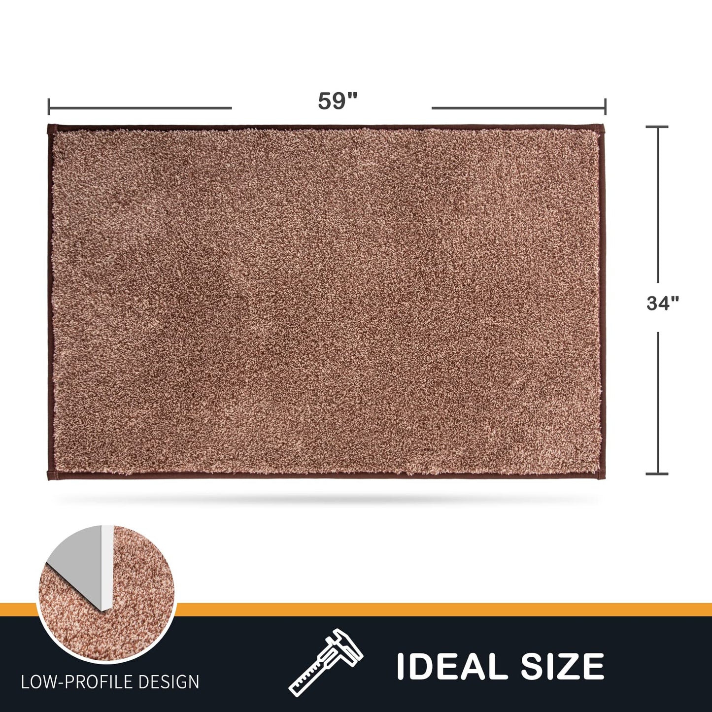 PURRUGS Dirt Trapper Door Mat 34" x 59", Non-Slip Machine Washable Entry Rug, Shoe Scraper, Dog Doormat, Super Absorbent Welcome Mat for Front & Back Door, Muddy Shoes & Paws, Brown-Light Cream
