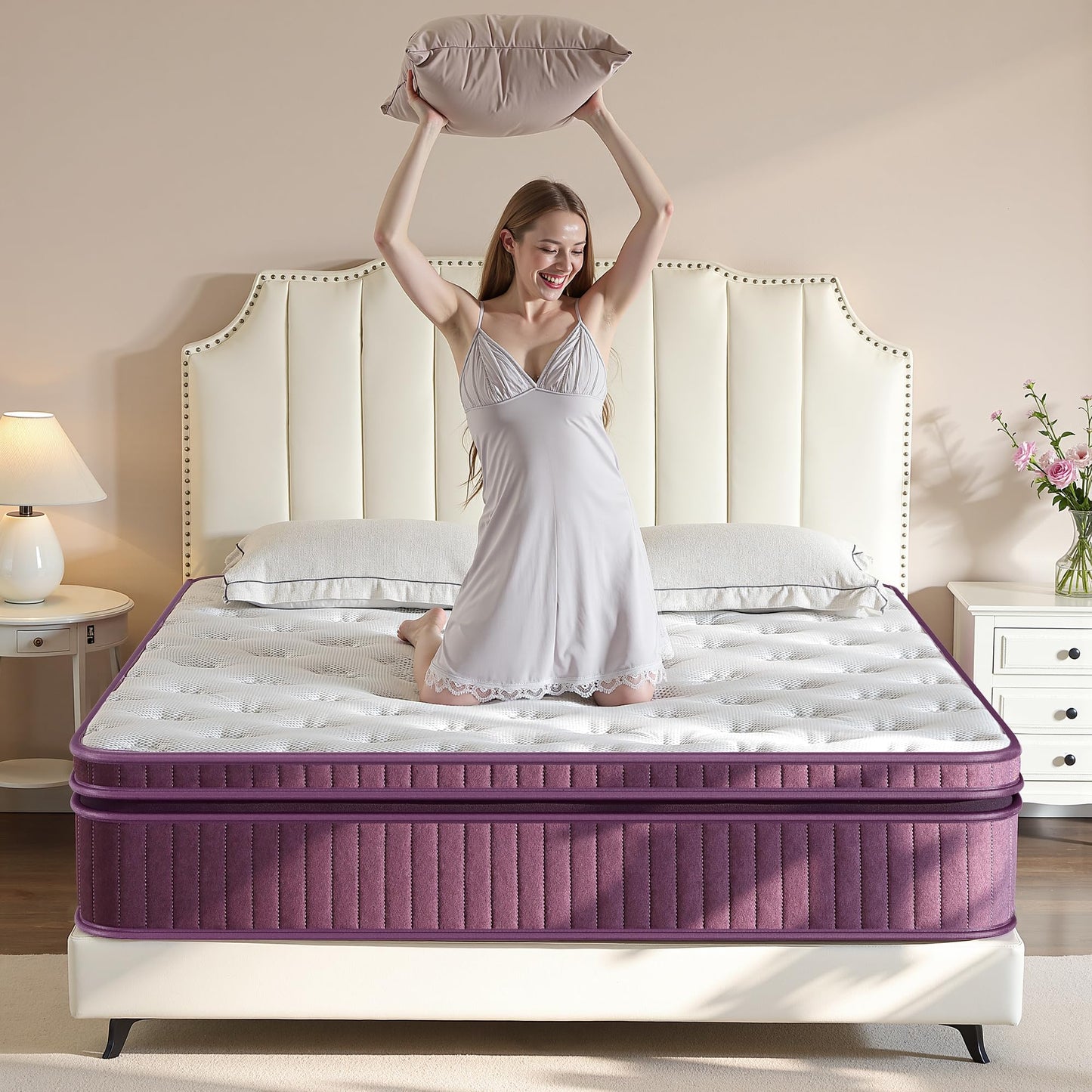 BedsPick Queen Mattress, 12 inch Hybrid Mattress Queen Size in a Box Pillow Top with Gel Memory Foam and Pocketed Coils for Lumbar Support, Spinal Pressure Relief, Medium Firm, CertiPUR-US